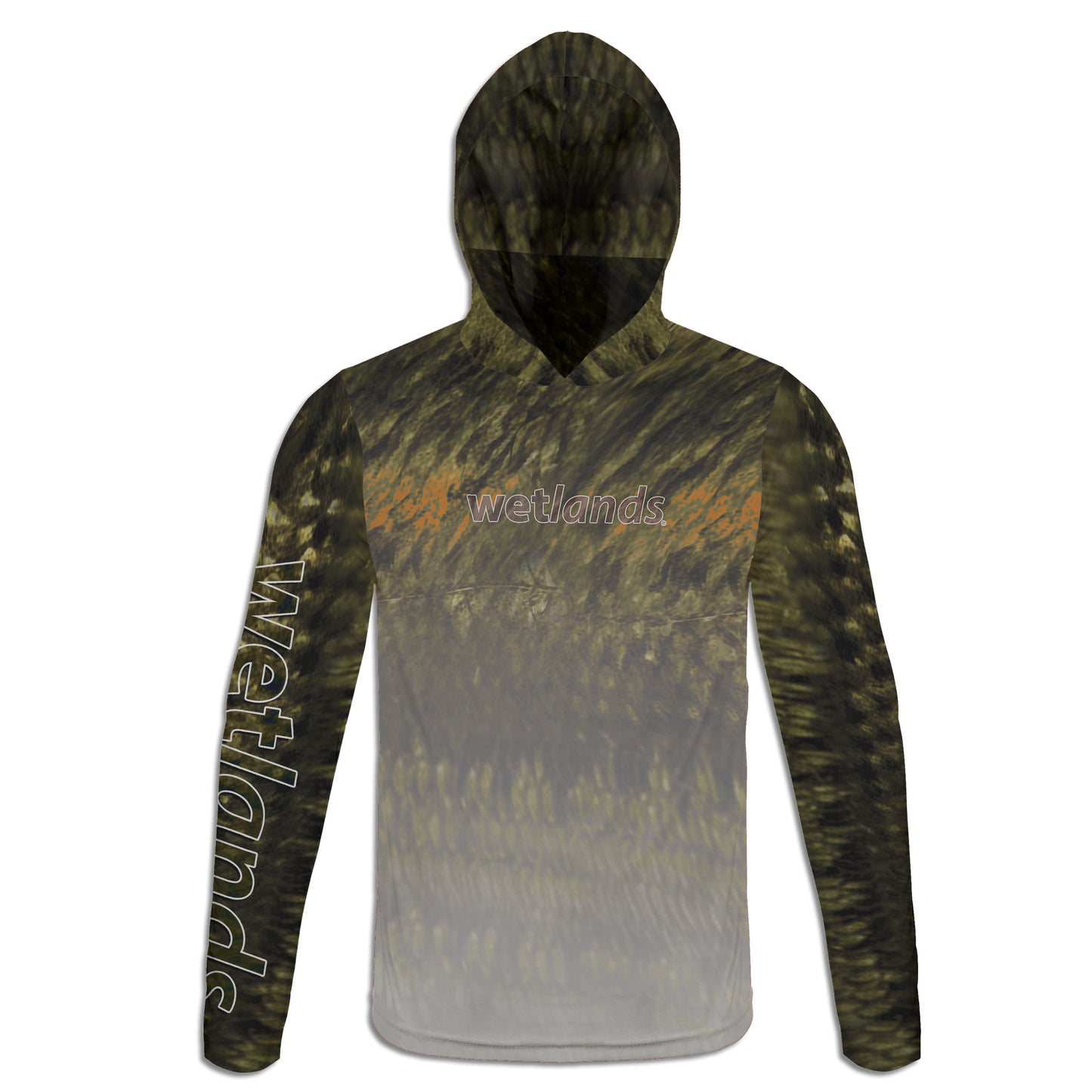 Bass and Mayan CIchlids- Unisex Long Sleeve Sun Proof Performance Fishing Top with built in Hoodie and Gaiter (short sleeve option also available)
