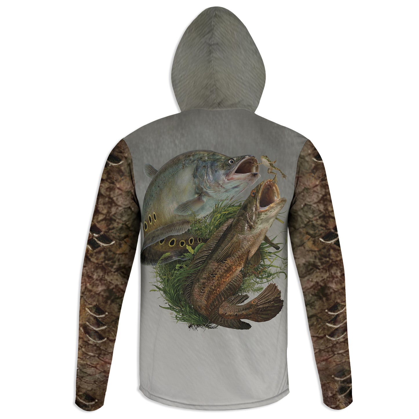 Clown and Snakehead - Unisex Long Sleeve Sun Proof Performance Fishing Top with built in Hoodie and Gaiter (short sleeve option also available)