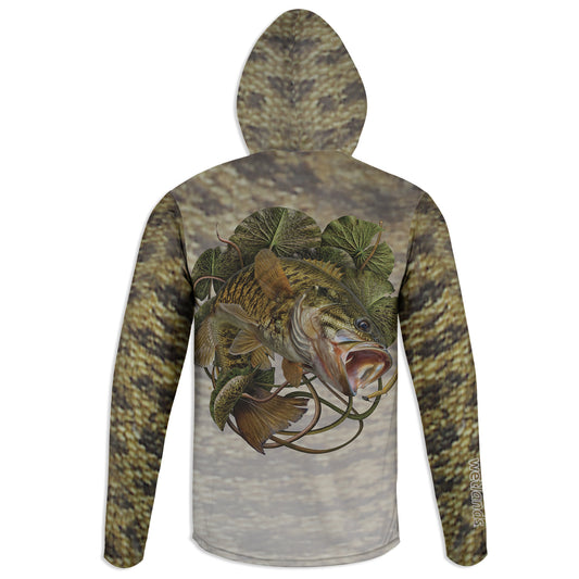 Smallmouth and Worm - Unisex Long Sleeve Sun Proof Performance Fishing Top with built in Hoodie and Gaiter (short sleeve option also available)