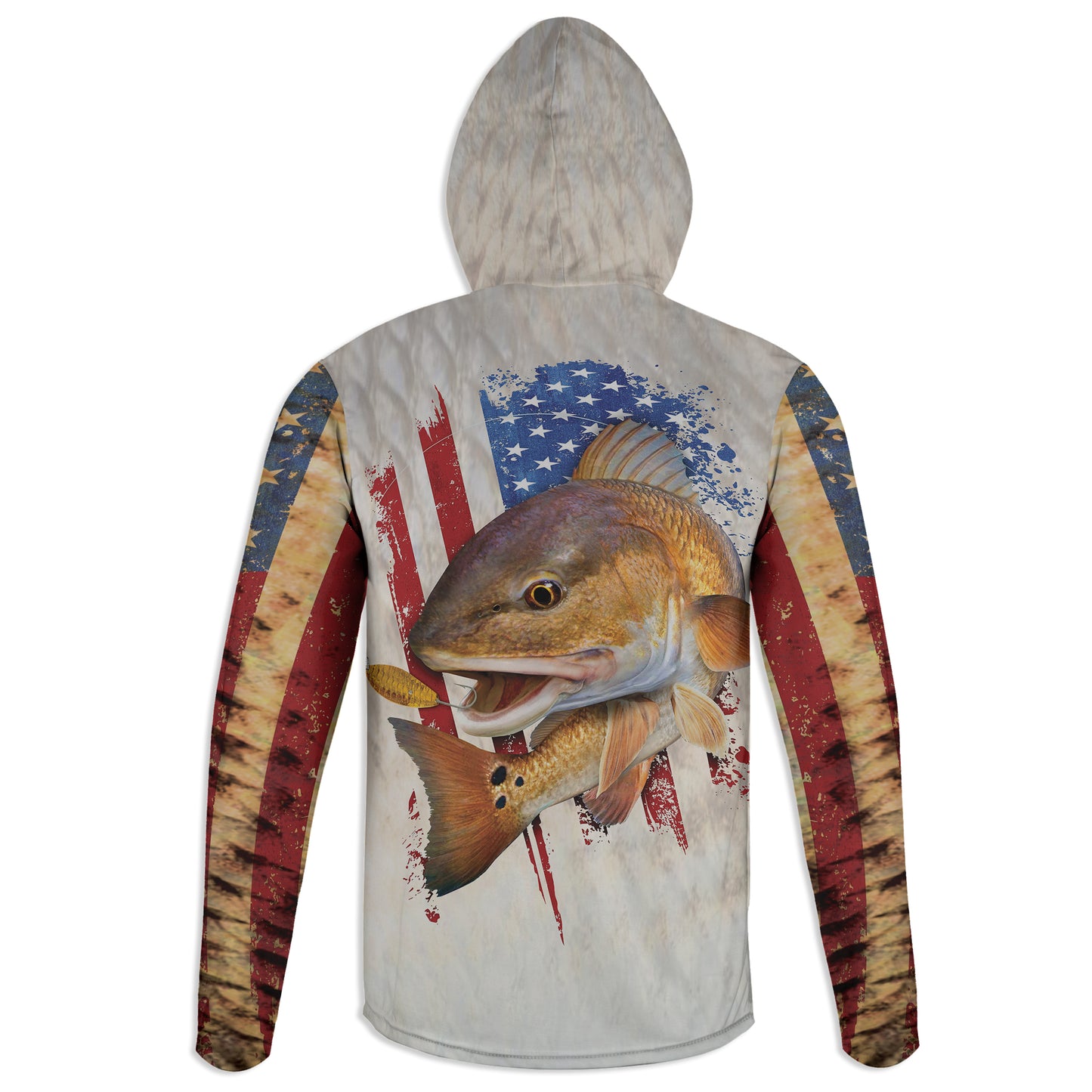 American Red - Unisex Long Sleeve Sun Proof Performance Fishing Top with built in Hoodie (short sleeve option also available)