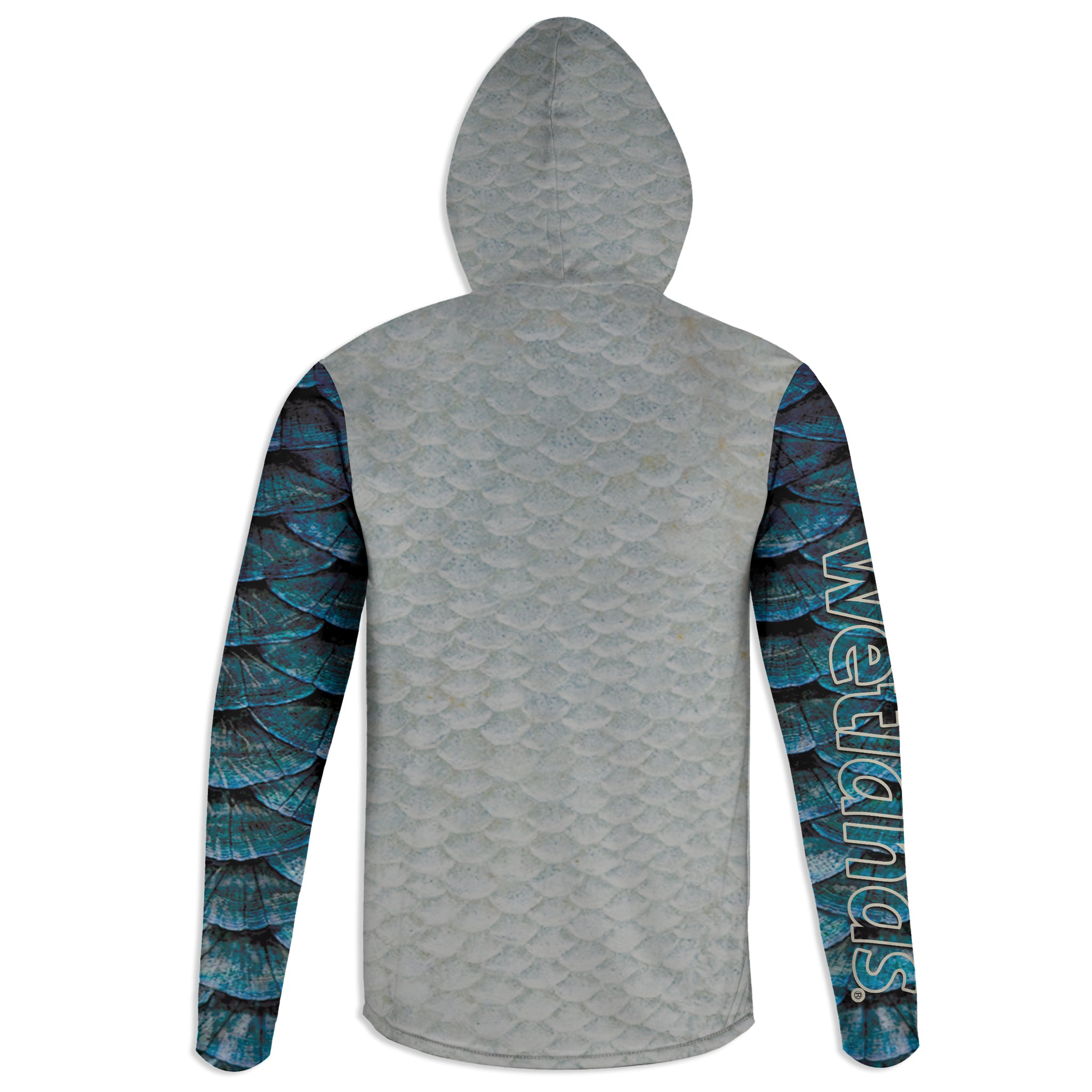 Blue Scale - Unisex Long Sleeve Sun Proof Performance Fishing Top with built in Hoodie and Gaiter (short sleeve option also available)