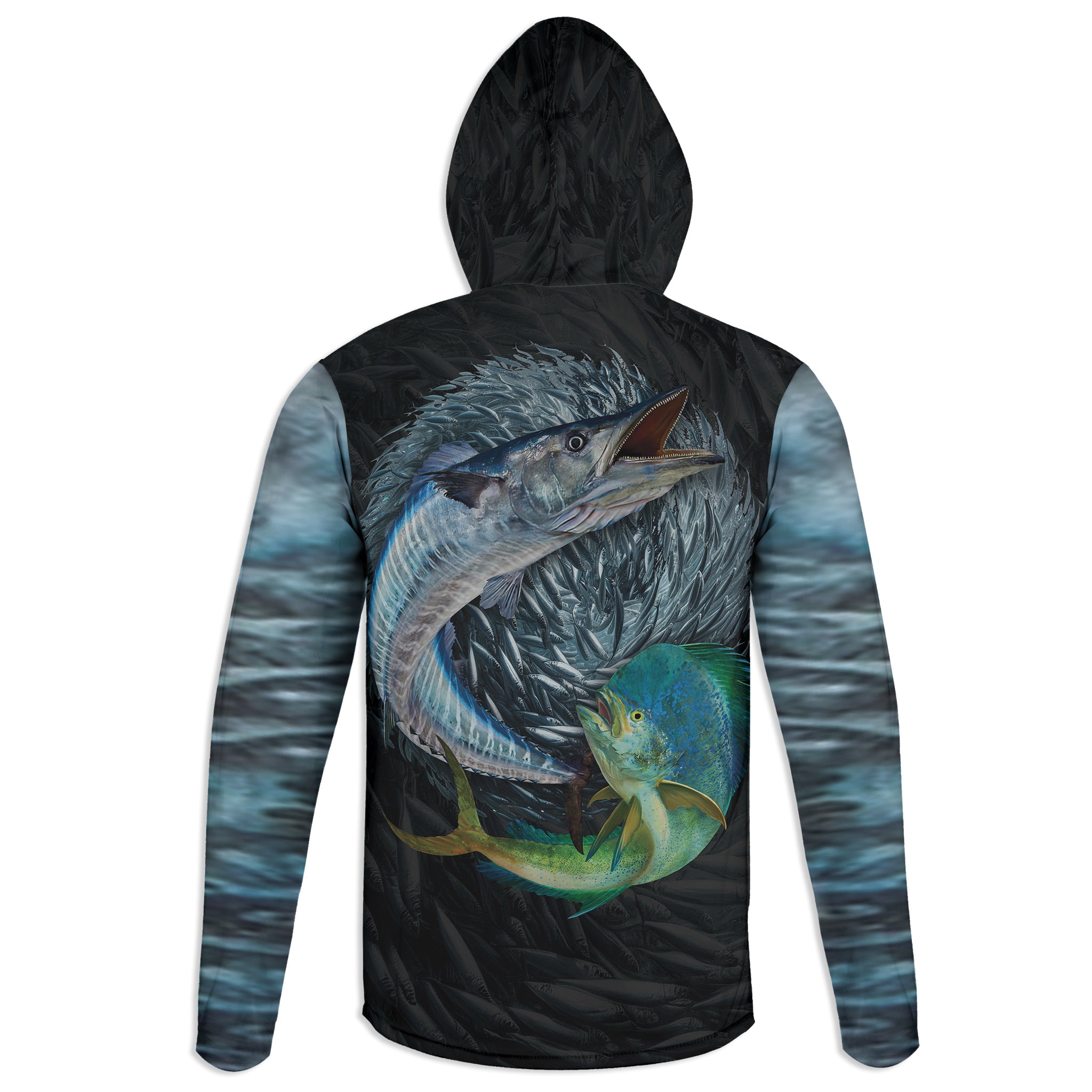 Wahoo and Mahi - Unisex Long Sleeve Sun Proof Performance Fishing Top with built in Hoodie and Gaiter (short sleeve option also available)