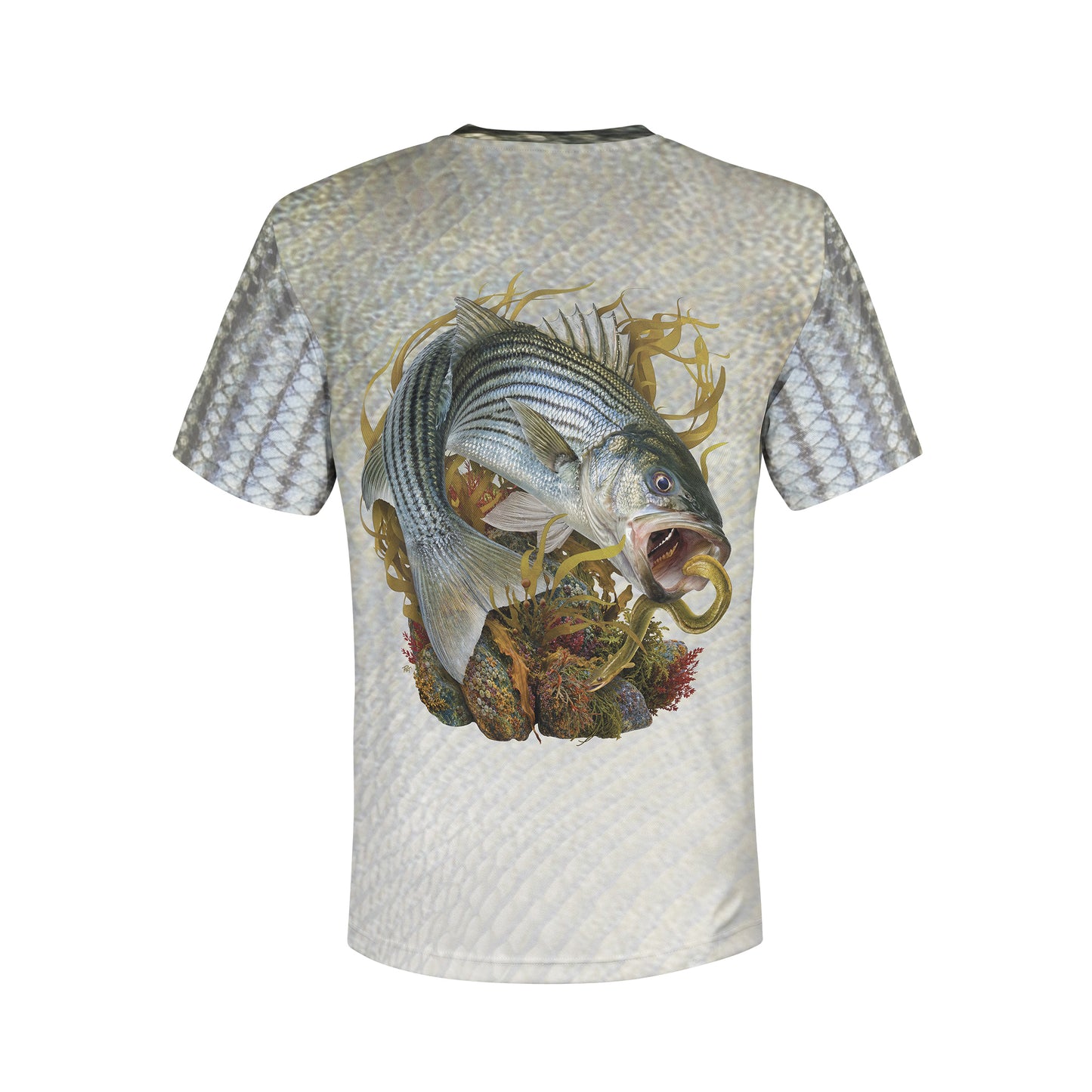 Striper and American Eel - Unisex Long Sleeve Sun Proof Performance Fishing Top with built in Hoodie and Gaiter (short sleeve option also available)