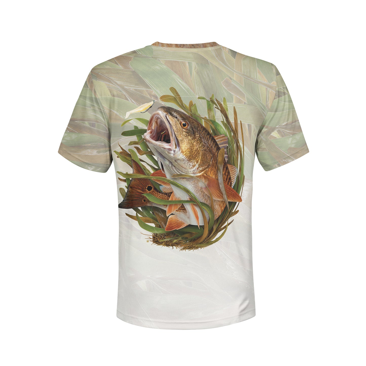 Redfish on Soft Plastic - Unisex Long Sleeve Sun Proof Performance Fishing Top with built in Hoodie and Gaiter (short sleeve option also available)