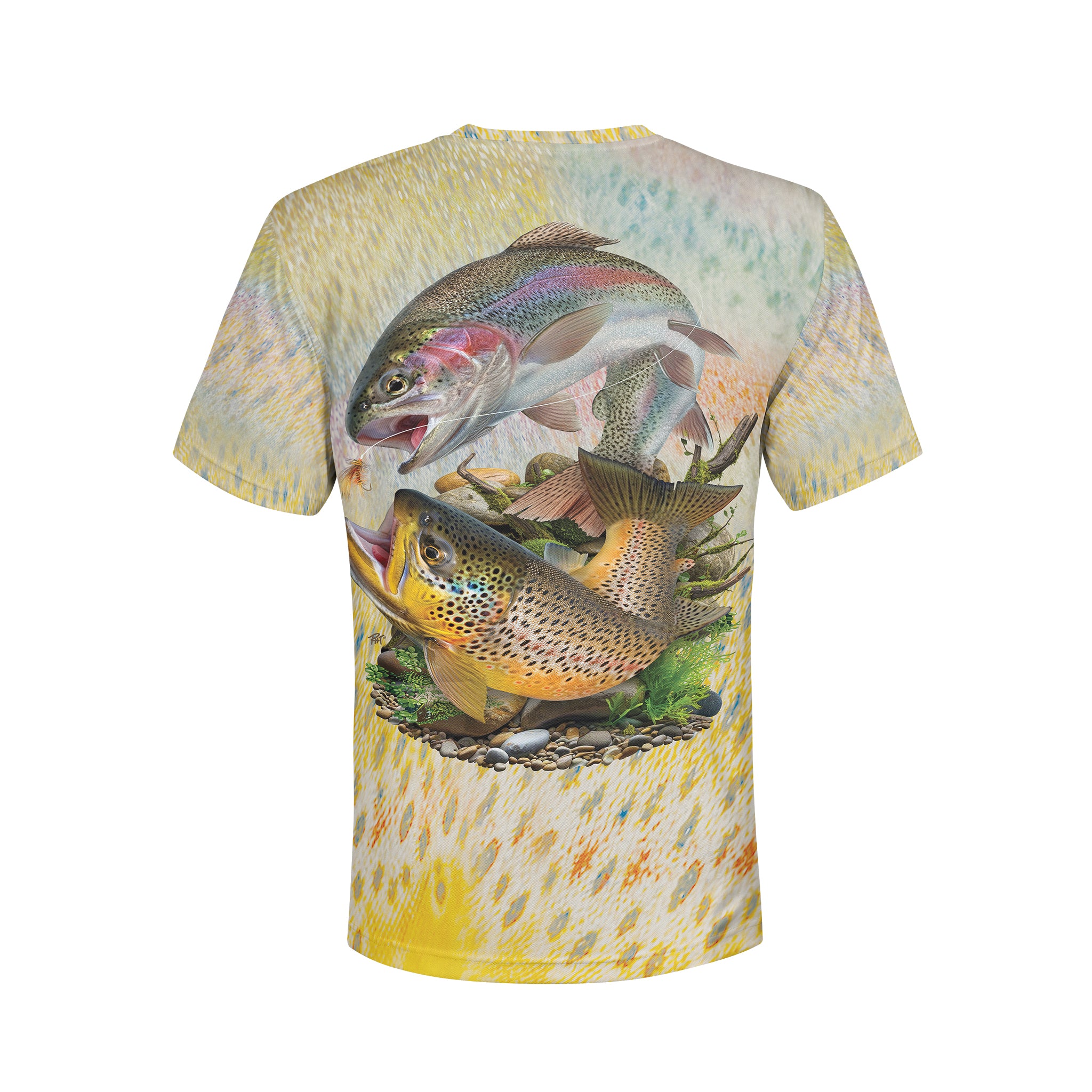 Brown and Rainbow Trout - Unisex Long Sleeve Sun Proof Performance Fishing Top with built in Hoodie and Gaiter (short sleeve option also available)