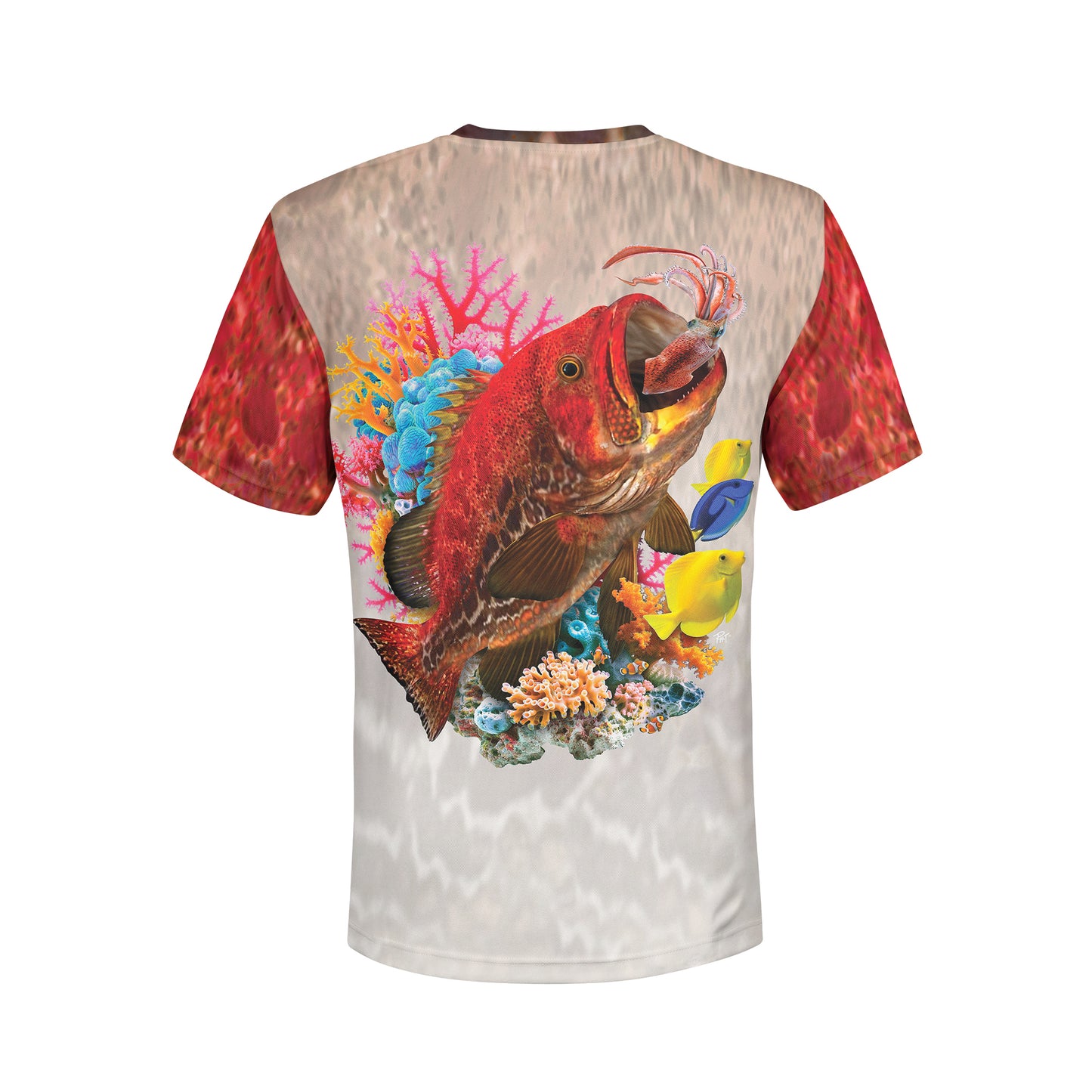 Fireback Grouper - Unisex Long Sleeve Sun Proof Performance Fishing Top with built in Hoodie and Gaiter (short sleeve option also available)