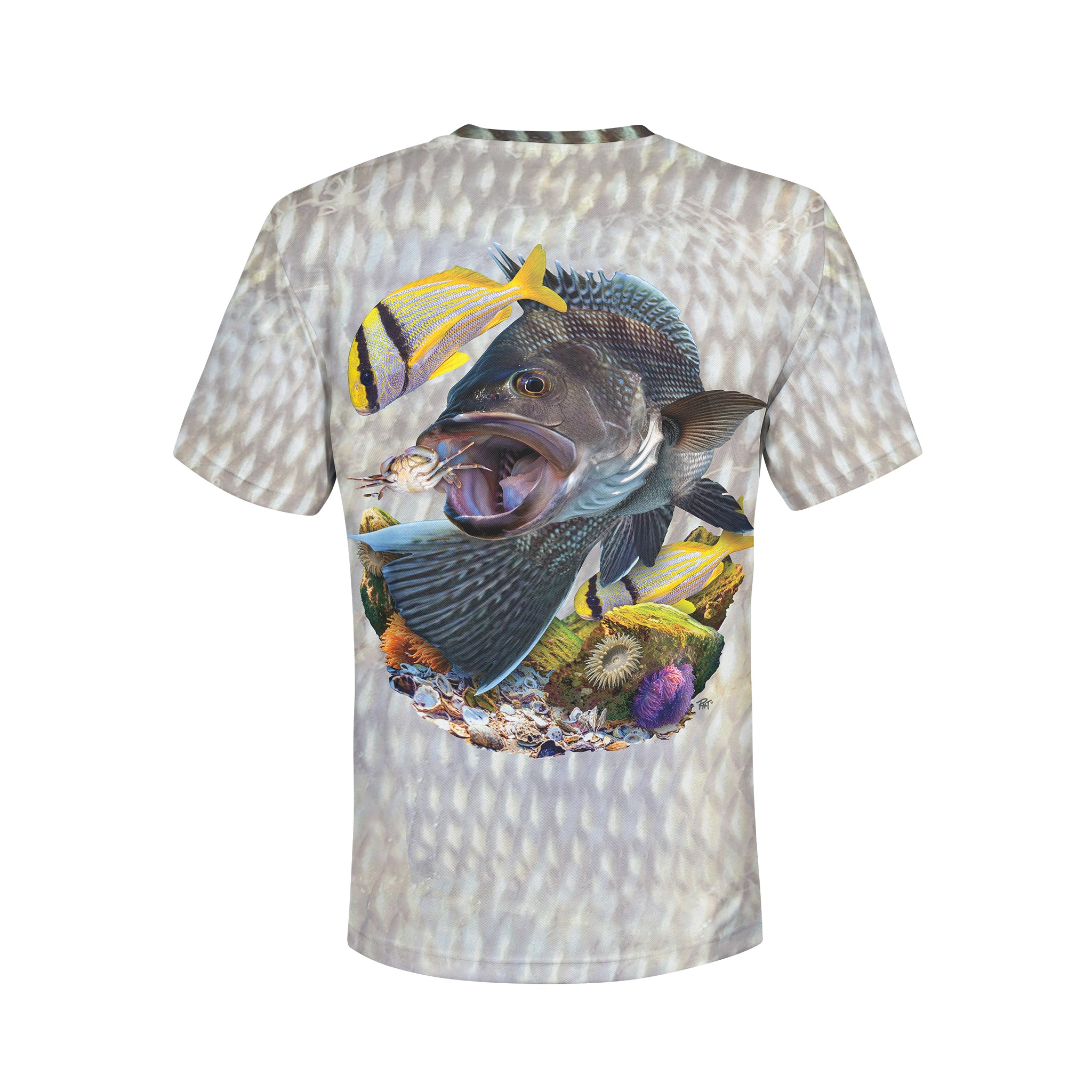 Black Sea Bass - Unisex Long Sleeve Sun Proof Performance Fishing Top with built in Hoodie and Gaiter (short sleeve option also available)