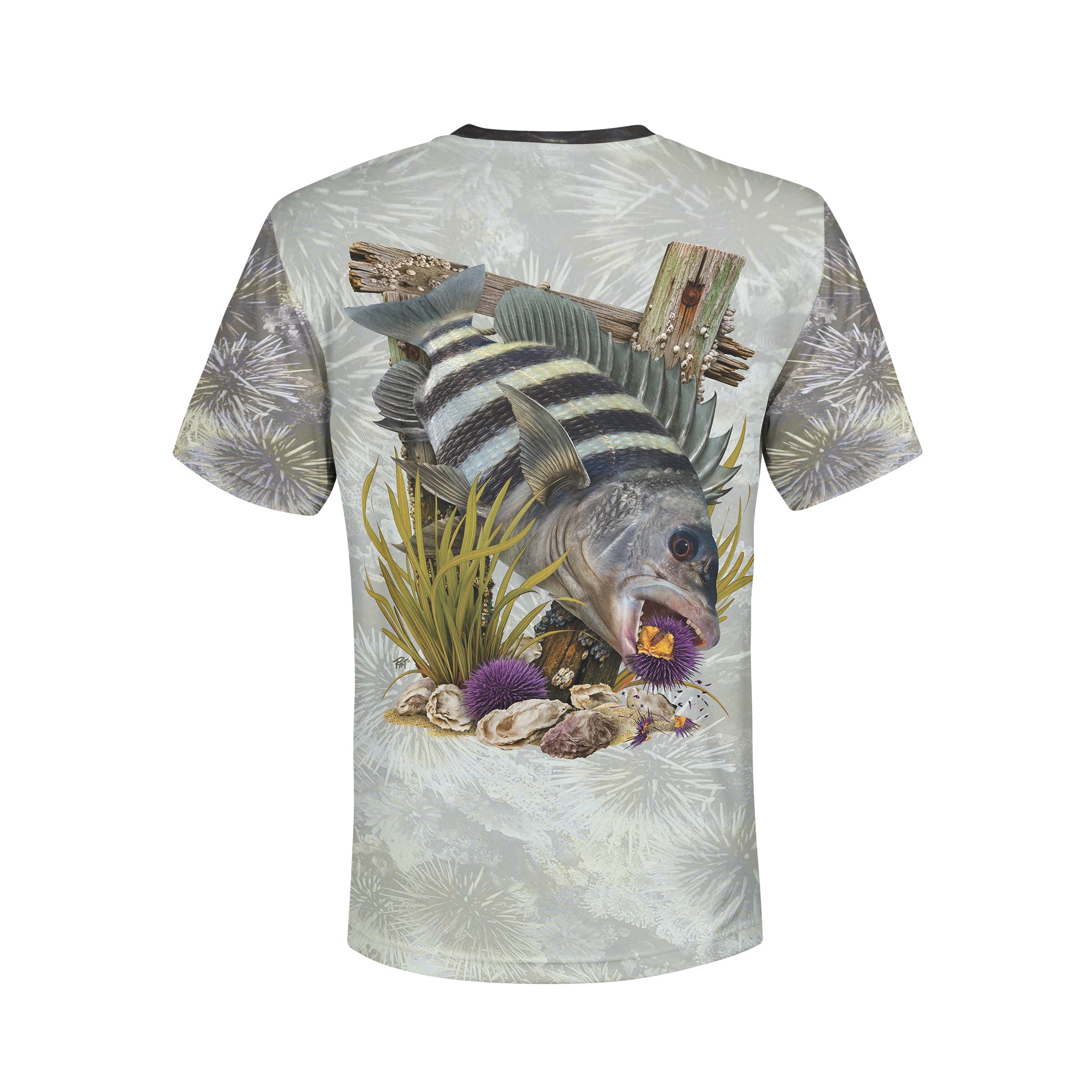 Sheepshead and Urchins - Unisex Long Sleeve Sun Proof Performance Fishing Top with built in Hoodie and Gaiter (short sleeve option also available)