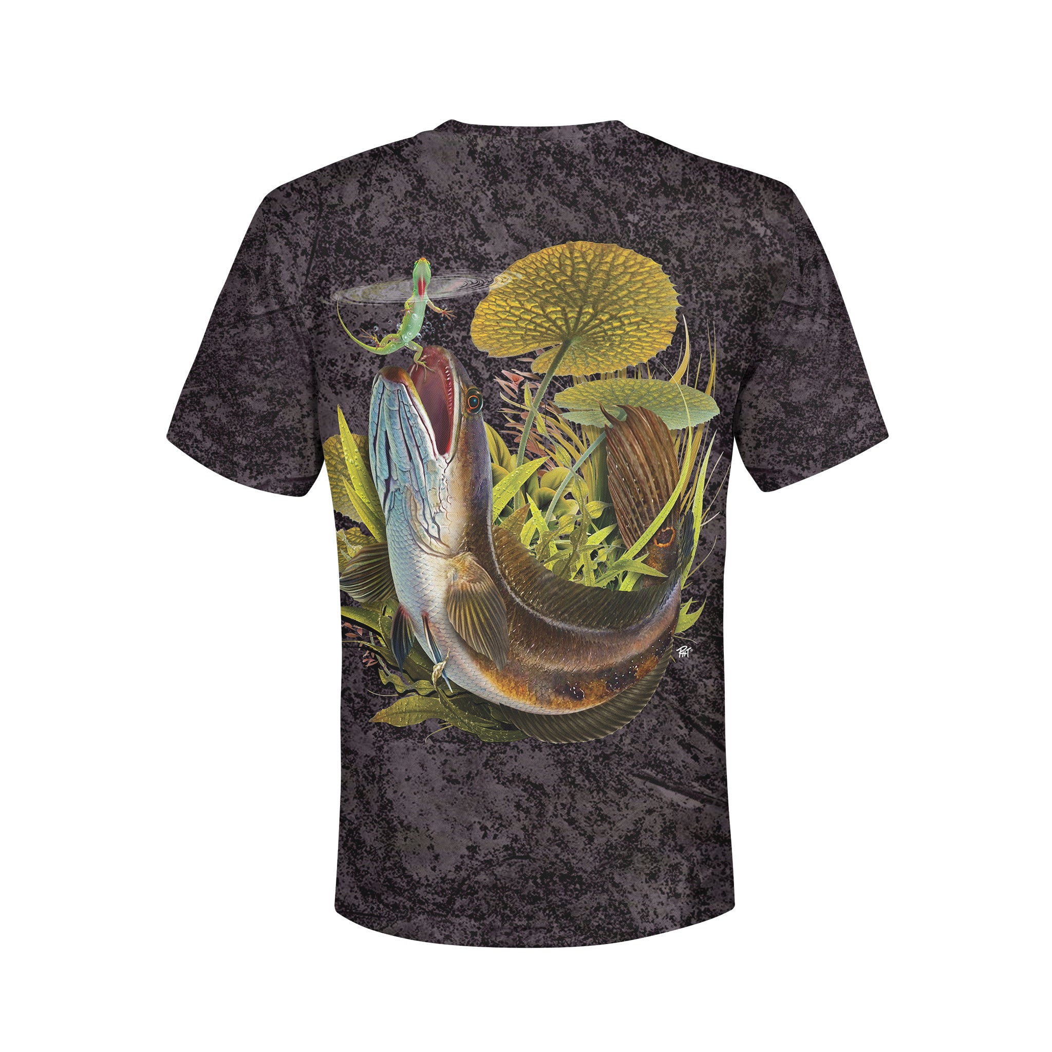 Snakehead and Anole Lizard - Unisex Long Sleeve Sun Proof Performance Fishing Top with built in Hoodie and Gaiter (short sleeve option also available)