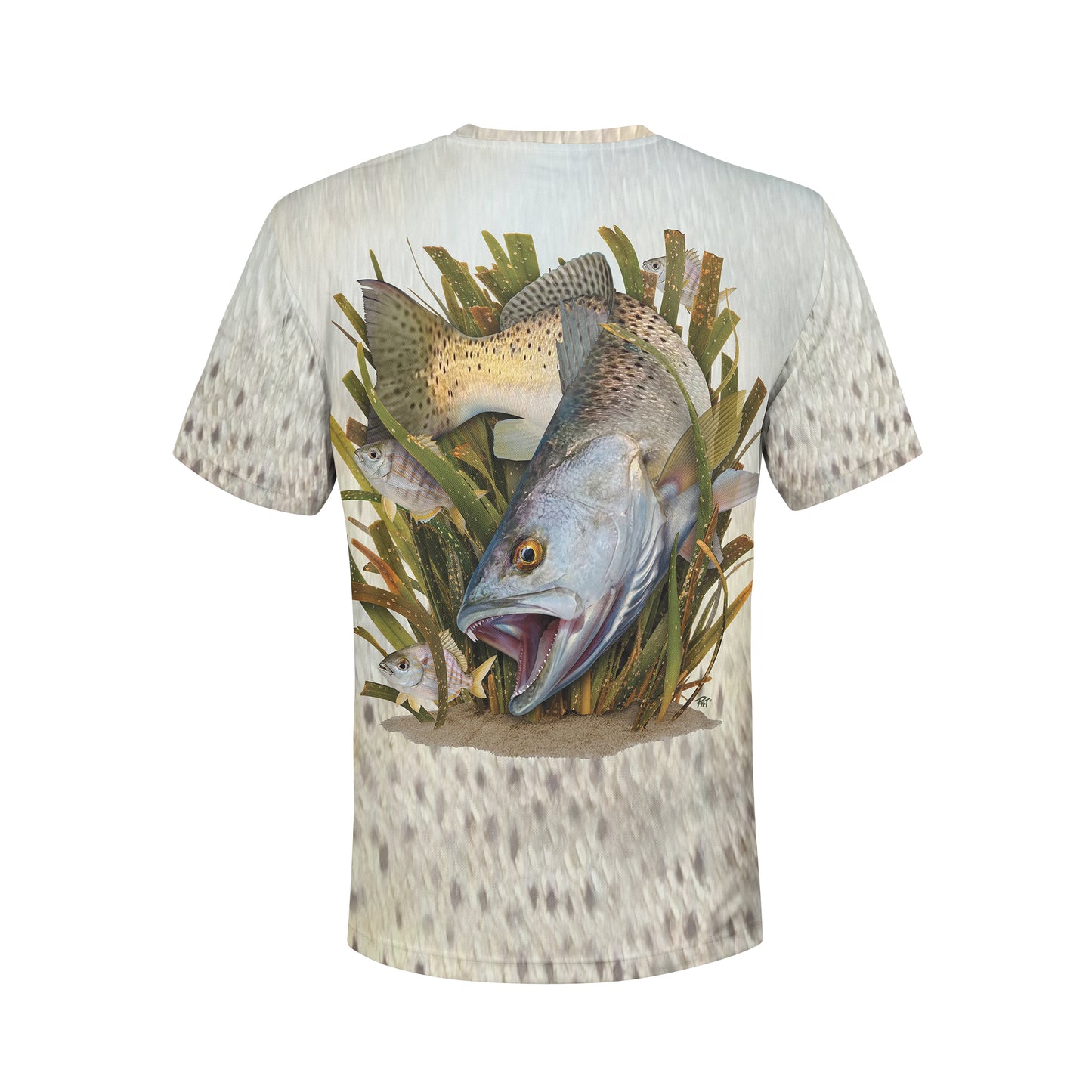 Speckled Trout and Pinfish - Unisex Long Sleeve Sun Proof Performance Fishing Top with built in Hoodie and Gaiter (short sleeve option also available)
