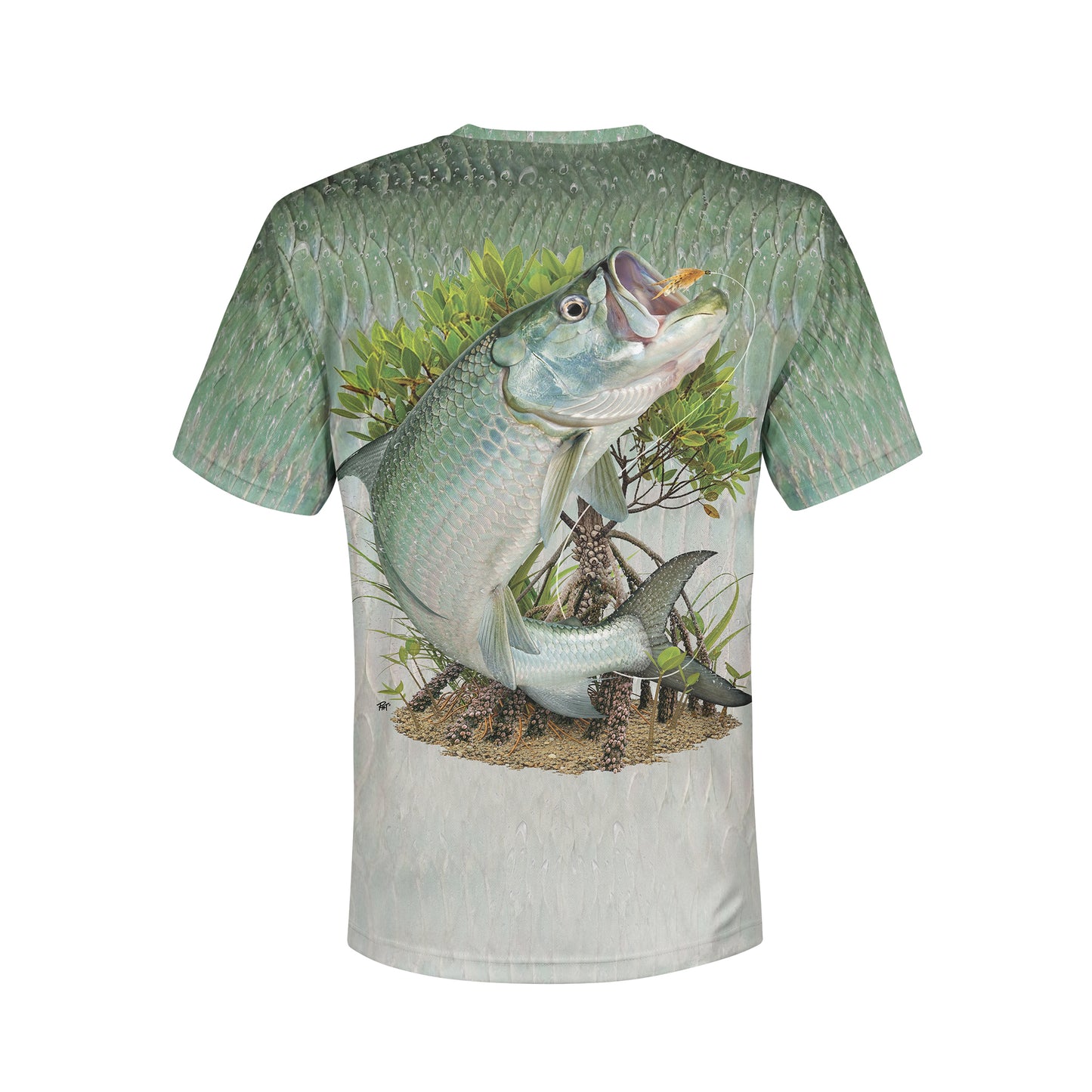 Tarpon on Fly - Unisex Long Sleeve Sun Proof Performance Fishing Top with built in Hoodie and Gaiter (short sleeve option also available)