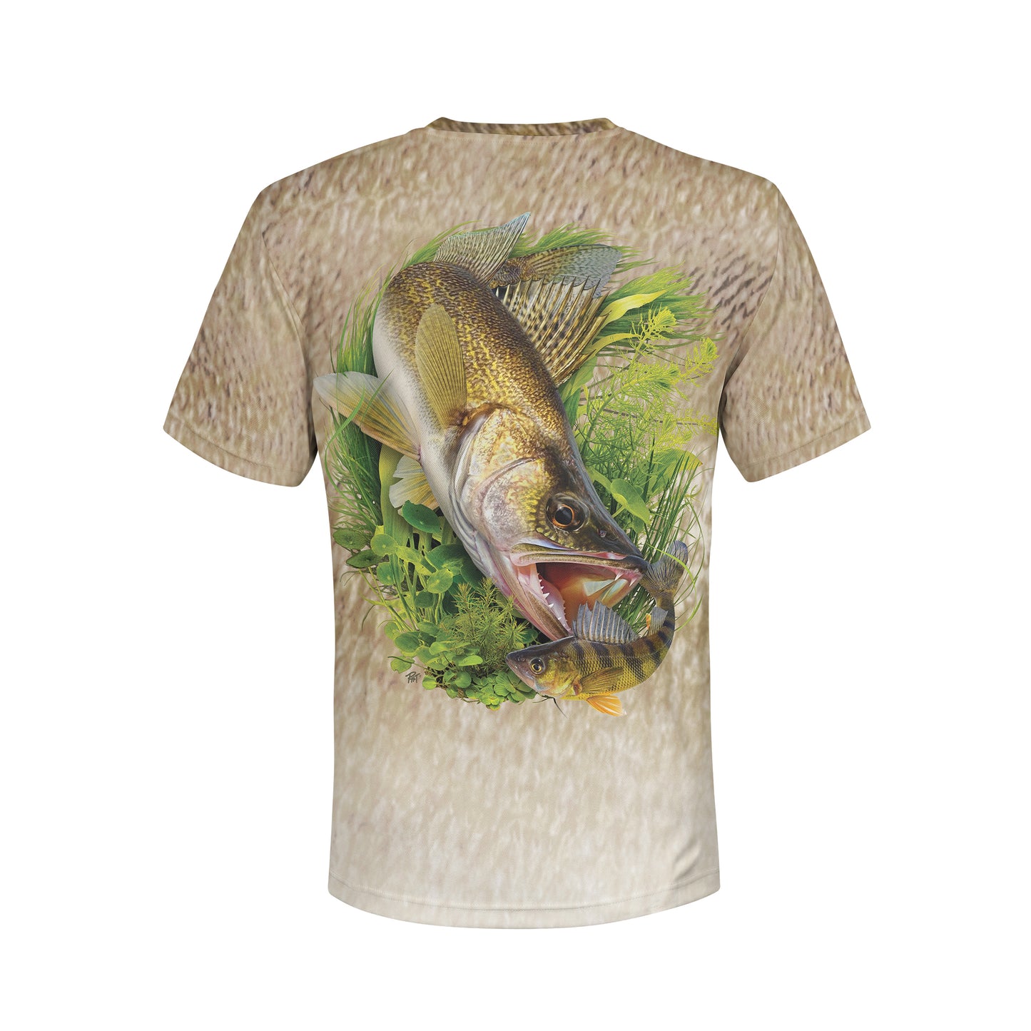 Walleye and Yellow Perch - Unisex Long Sleeve Sun Proof Performance Fishing Top with built in Hoodie and Gaiter (short sleeve option also available)