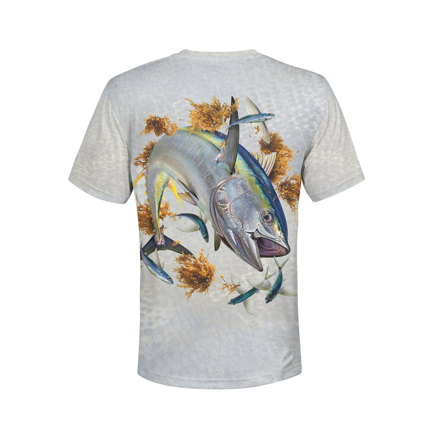 Yellowfin Tuna - Unisex Long Sleeve Sun Proof Performance Fishing Top with built in Hoodie and Gaiter (short sleeve option also available)