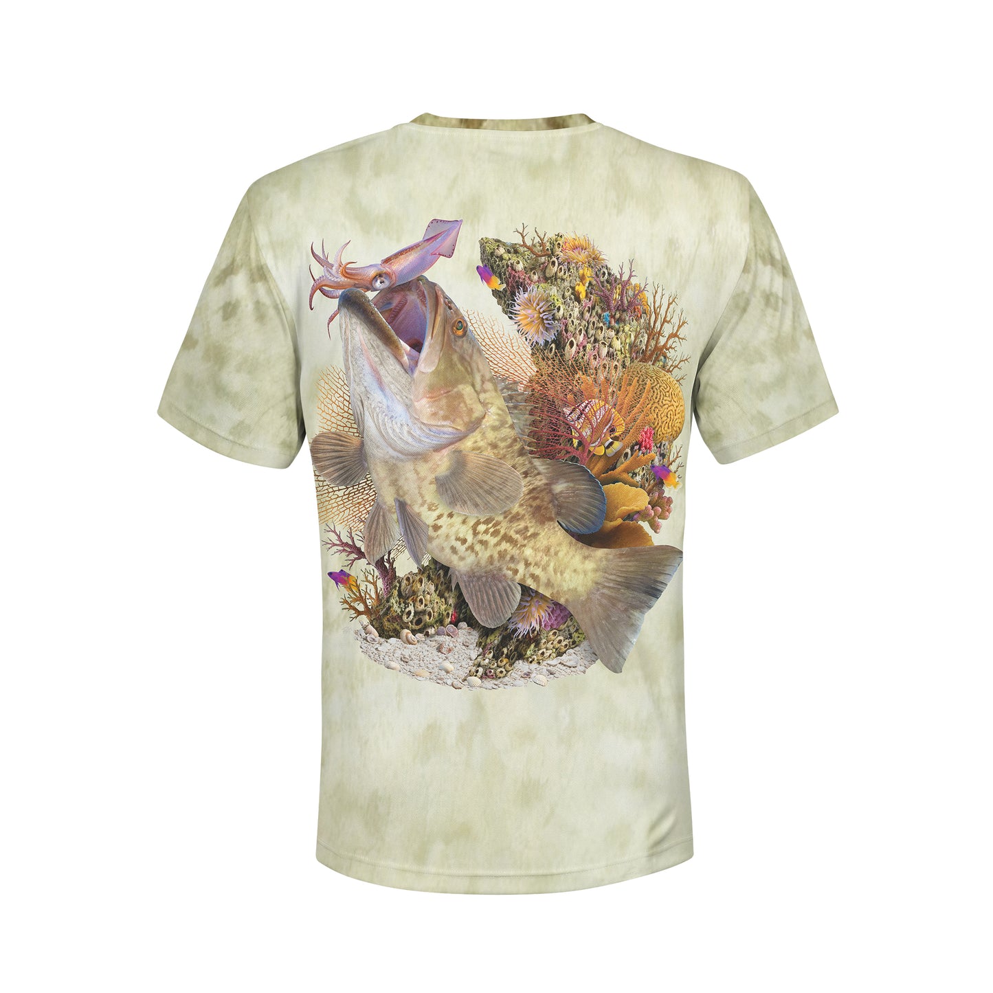 Gag Grouper and Squid- Unisex Long Sleeve Sun Proof Performance Fishing Top with built in Hoodie and Gaiter (short sleeve option also available)