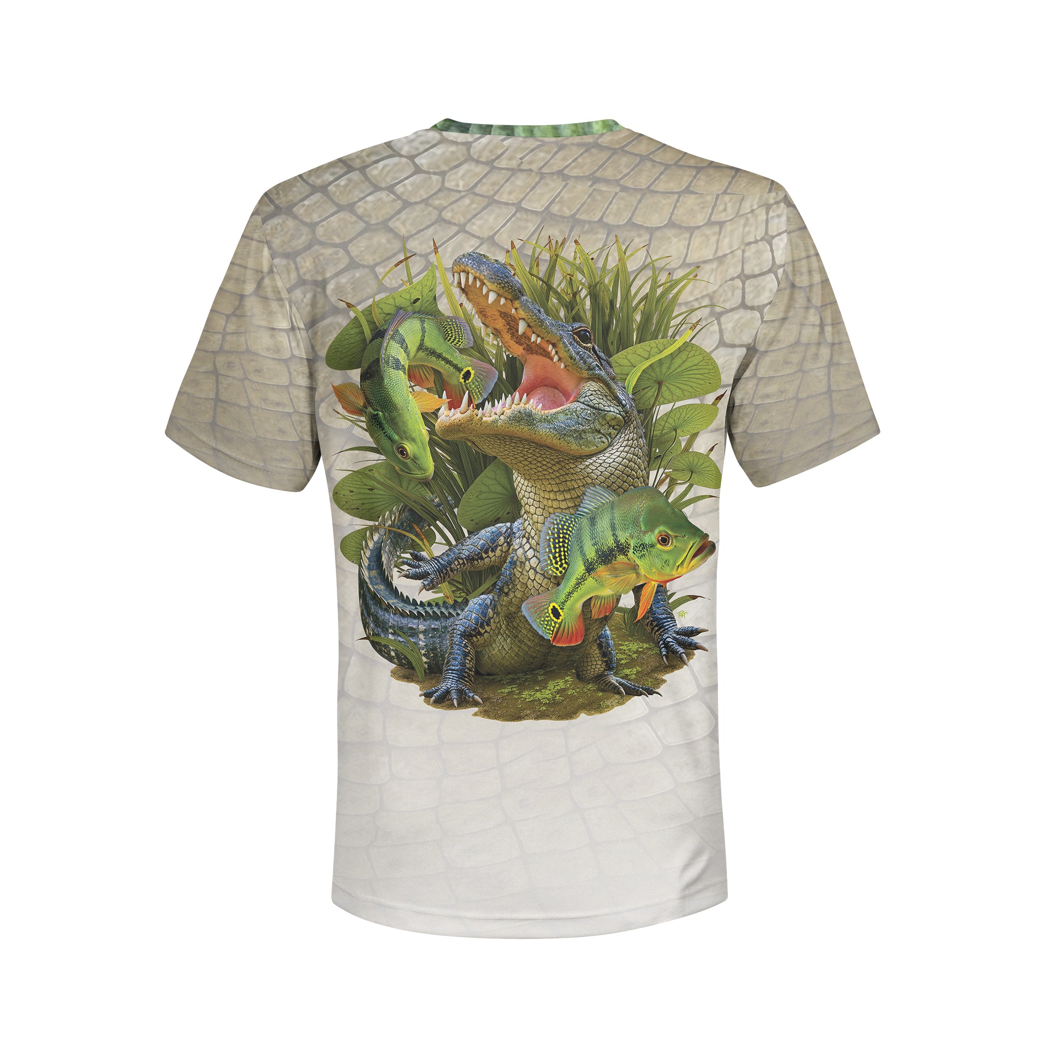 Alligator and Peacocks - Unisex Long Sleeve Sun Proof Performance Fishing Top with built in Hoodie and Gaiter (short sleeve option also available)