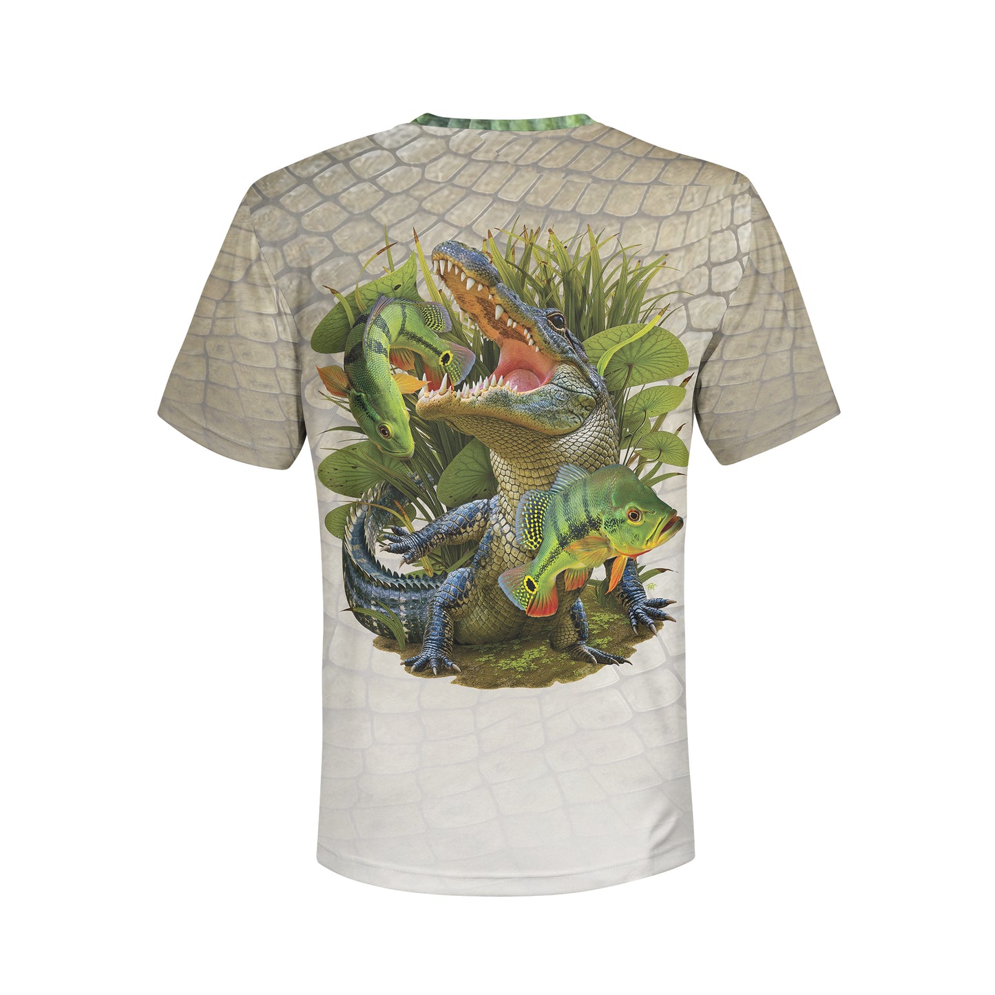 Alligator and Peacocks - Unisex Long Sleeve Sun Proof Performance Fishing Top with built in Hoodie and Gaiter (short sleeve option also available)