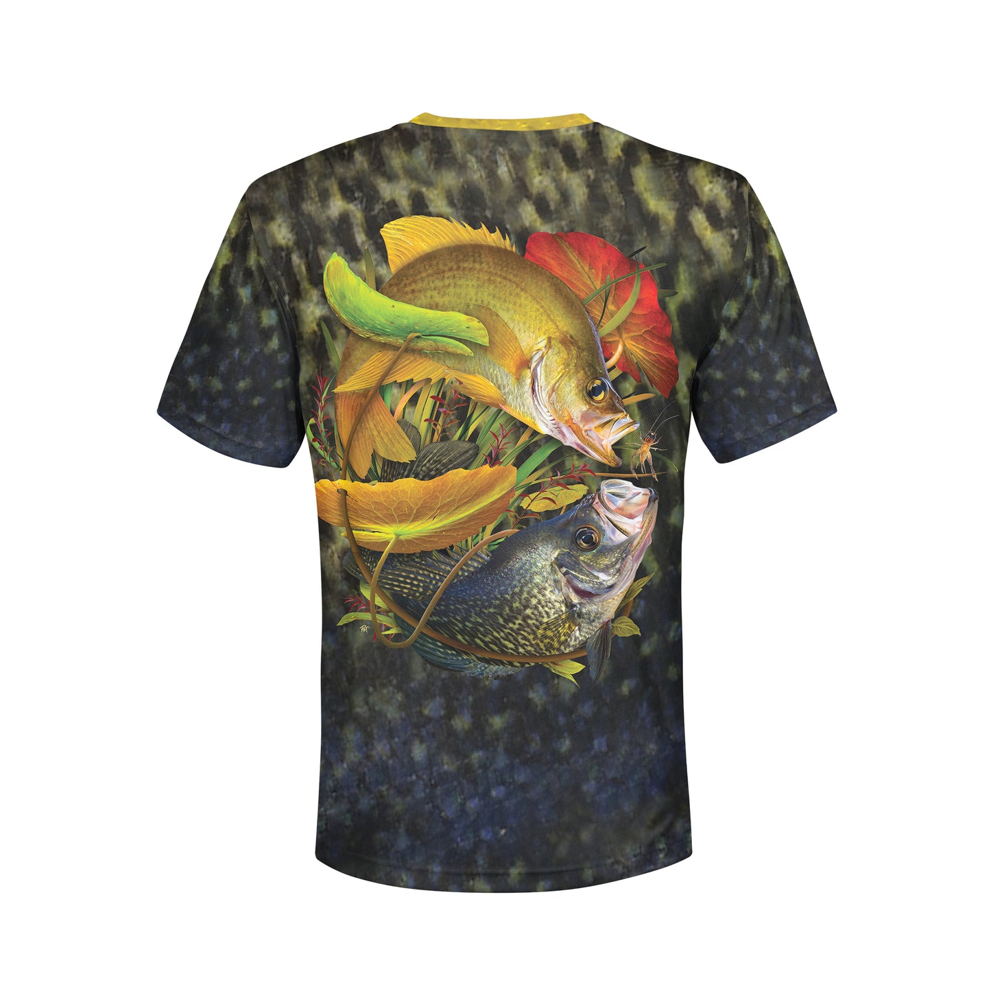 Golden and Black Crappie - Unisex Long Sleeve Sun Proof Performance Fishing Top with built in Hoodie and Gaiter (short sleeve option also available)