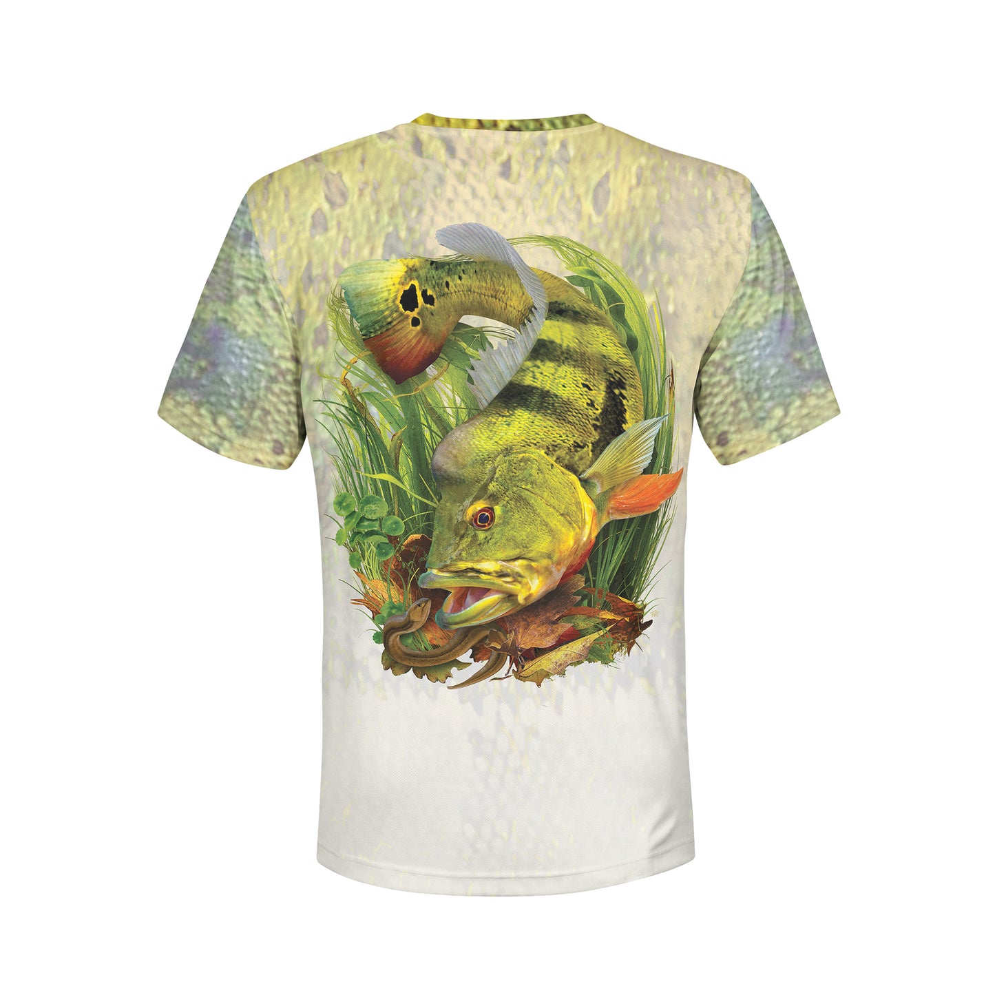 Peacock and Swamp Eel - Unisex Long Sleeve Sun Proof Performance Fishing Top with built in Hoodie and Gaiter (short sleeve option also available)