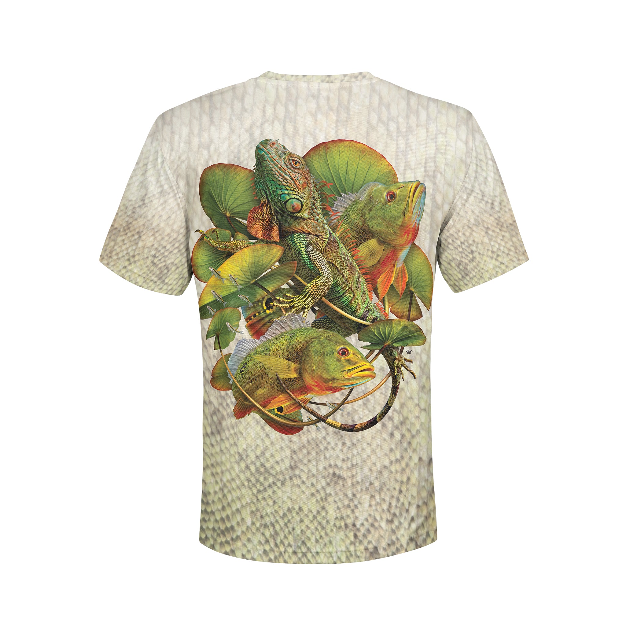 Iguana and Peacocks - Unisex Long Sleeve Sun Proof Performance Fishing Top with built in Hoodie and Gaiter (short sleeve option also available)