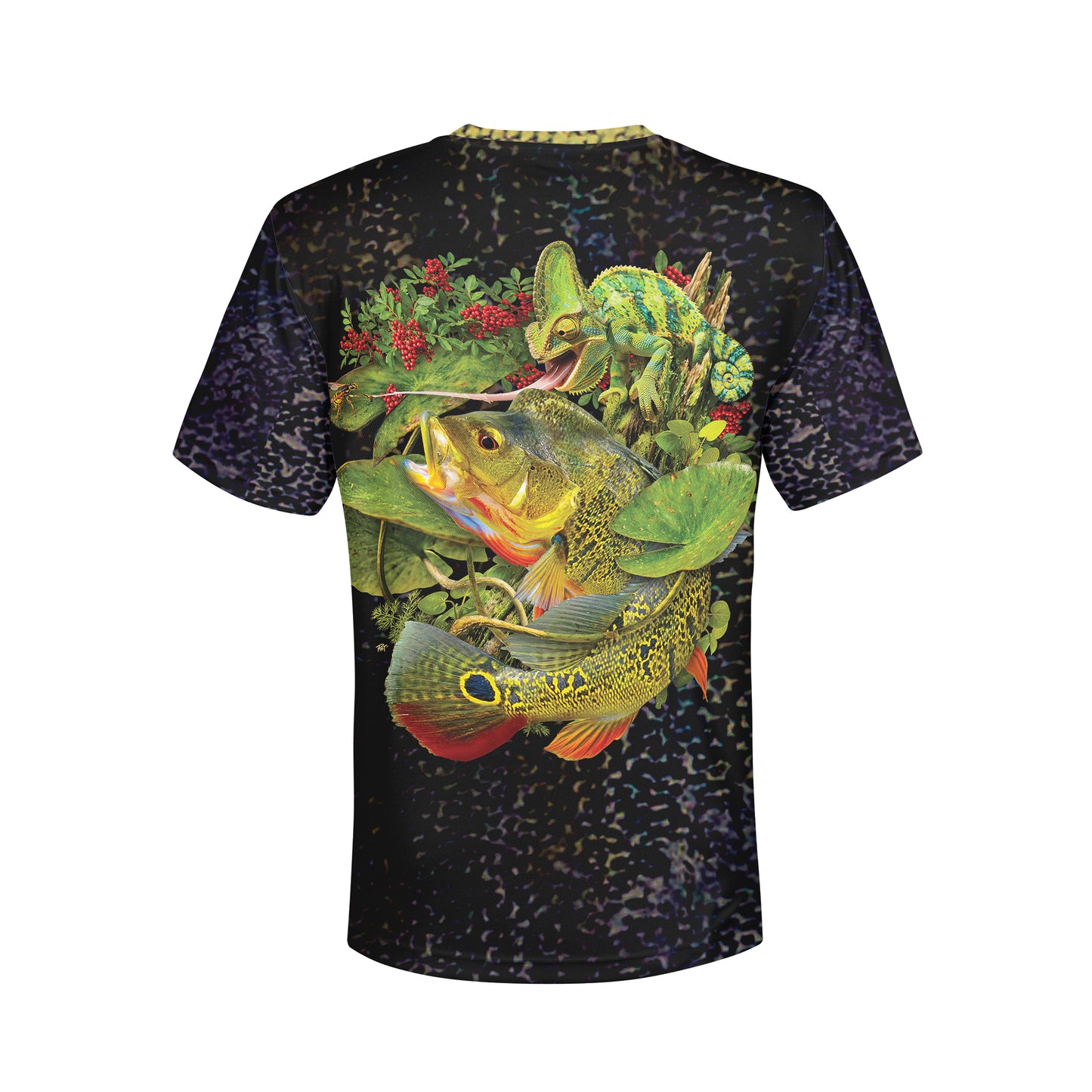 Veiled Chameleon and Peacock - Unisex Long Sleeve Sun Proof Performance Fishing Top with built in Hoodie and Gaiter (short sleeve option also available)