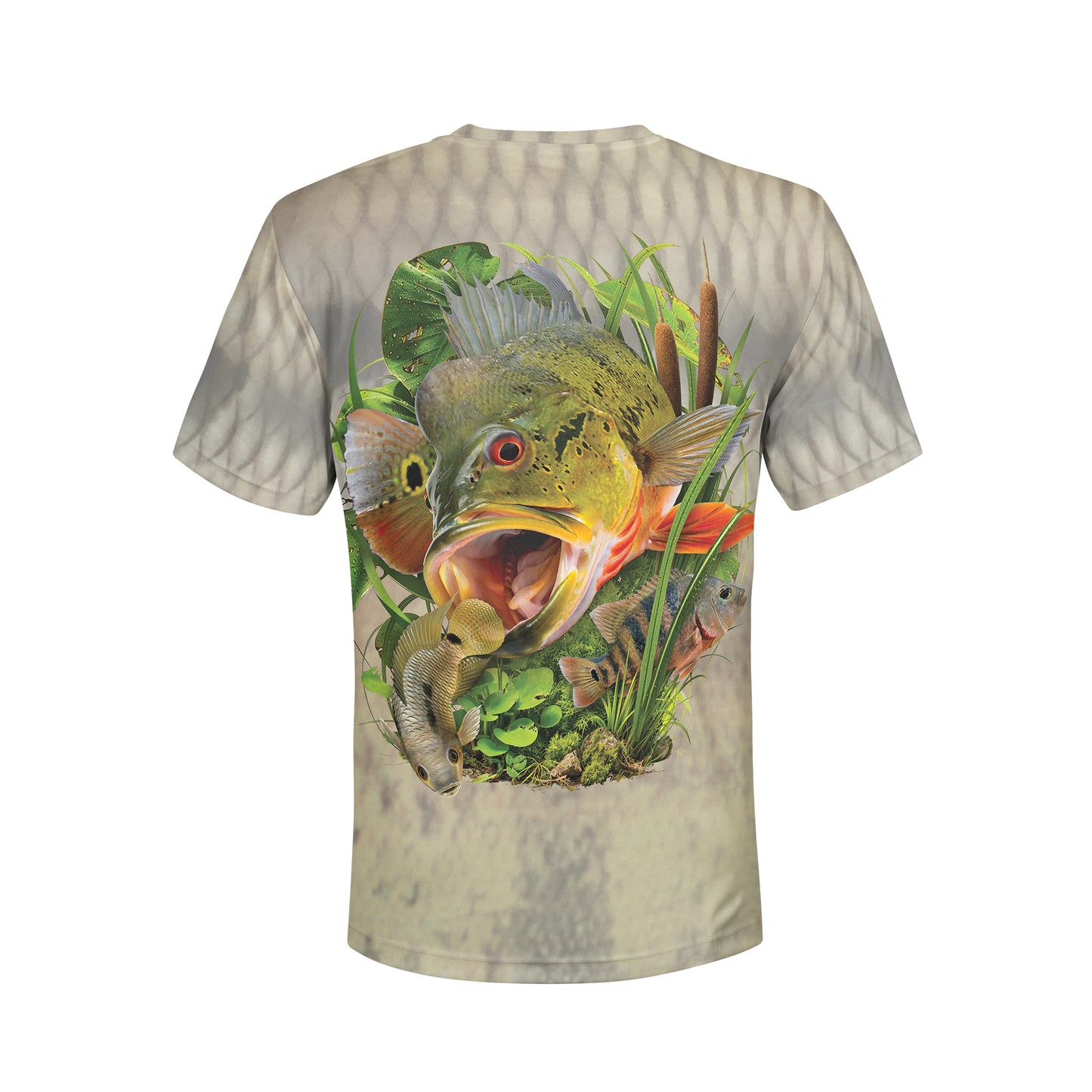 Peacock and Black Acara - Unisex Long Sleeve Sun Proof Performance Fishing Top with built in Hoodie and Gaiter (short sleeve option also available)