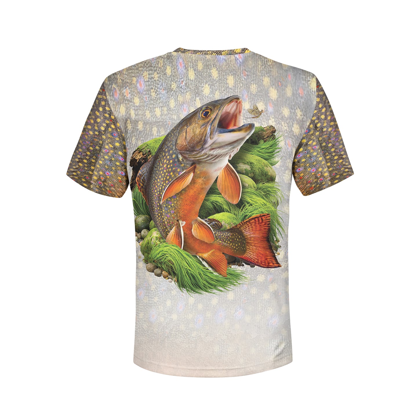 Brook Trout and Nymph - Unisex Long Sleeve Sun Proof Performance Fishing Top with built in Hoodie and Gaiter (short sleeve option also available)