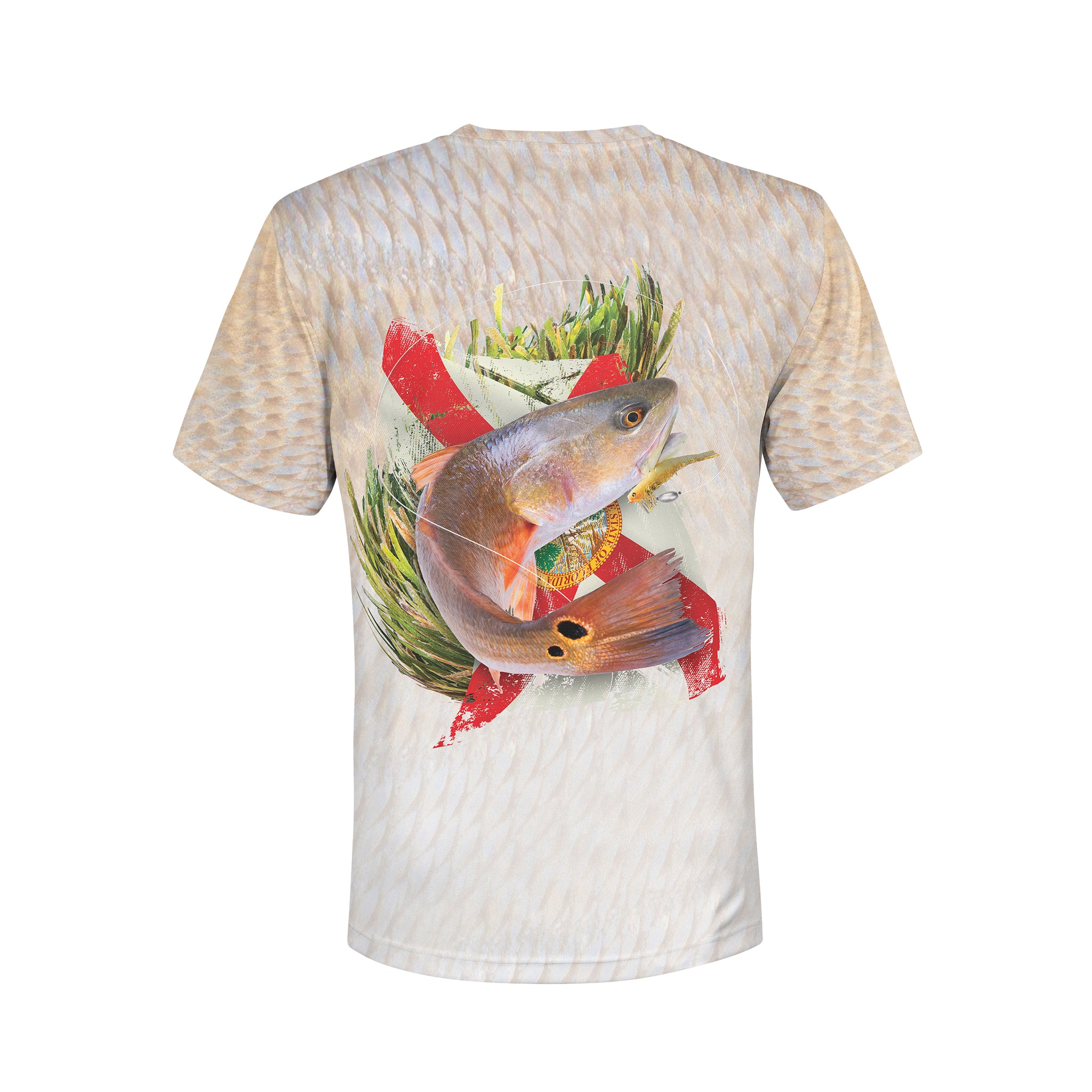 Florida Redfish - Unisex Long Sleeve Sun Proof Performance Fishing Top with built in Hoodie and Gaiter (short sleeve option also available)
