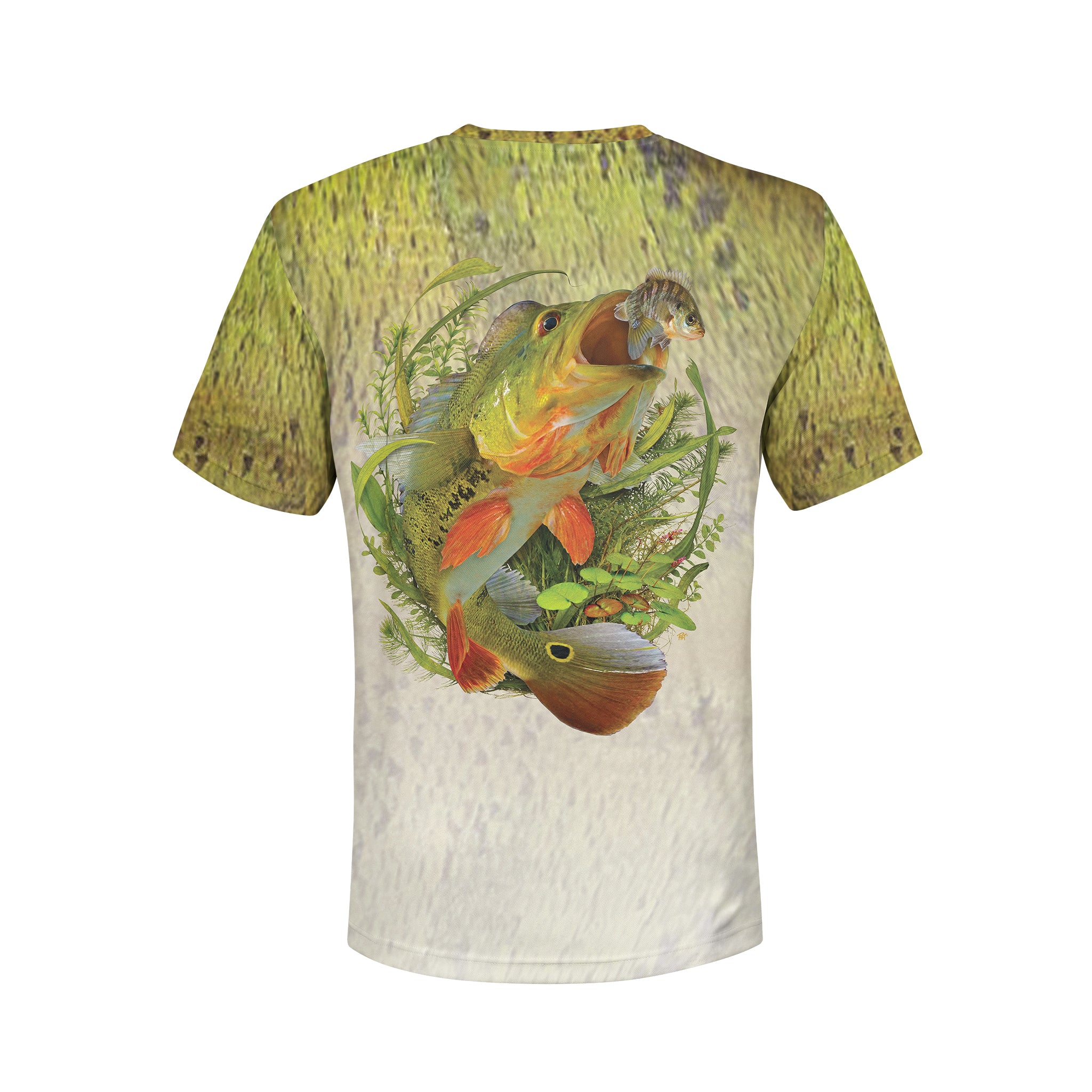 Peacock and Bluegill - Unisex Long Sleeve Sun Proof Performance Fishing Top with built in Hoodie and Gaiter (short sleeve option also available)