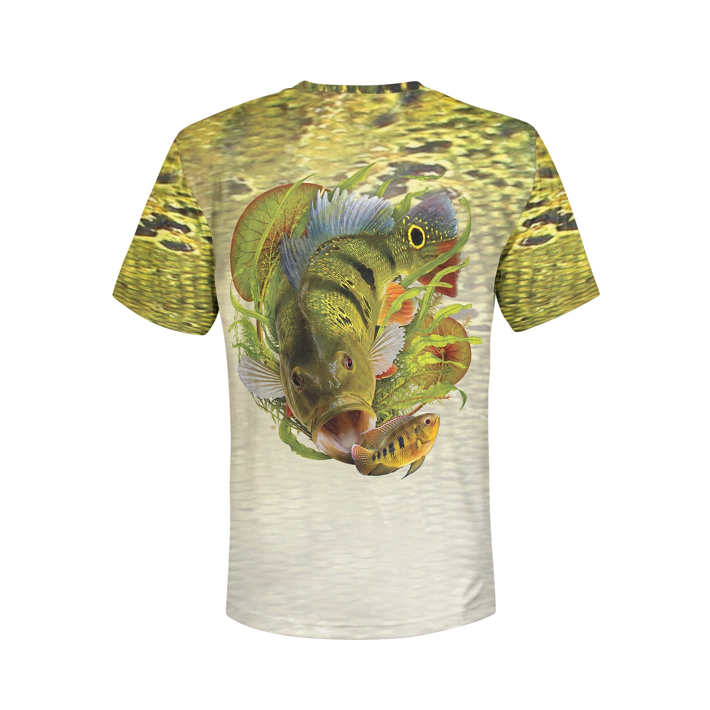 Peacock and Spotted Tilapia - Unisex Long Sleeve Sun Proof Performance Fishing Top with built in Hoodie and Gaiter (short sleeve option also available)