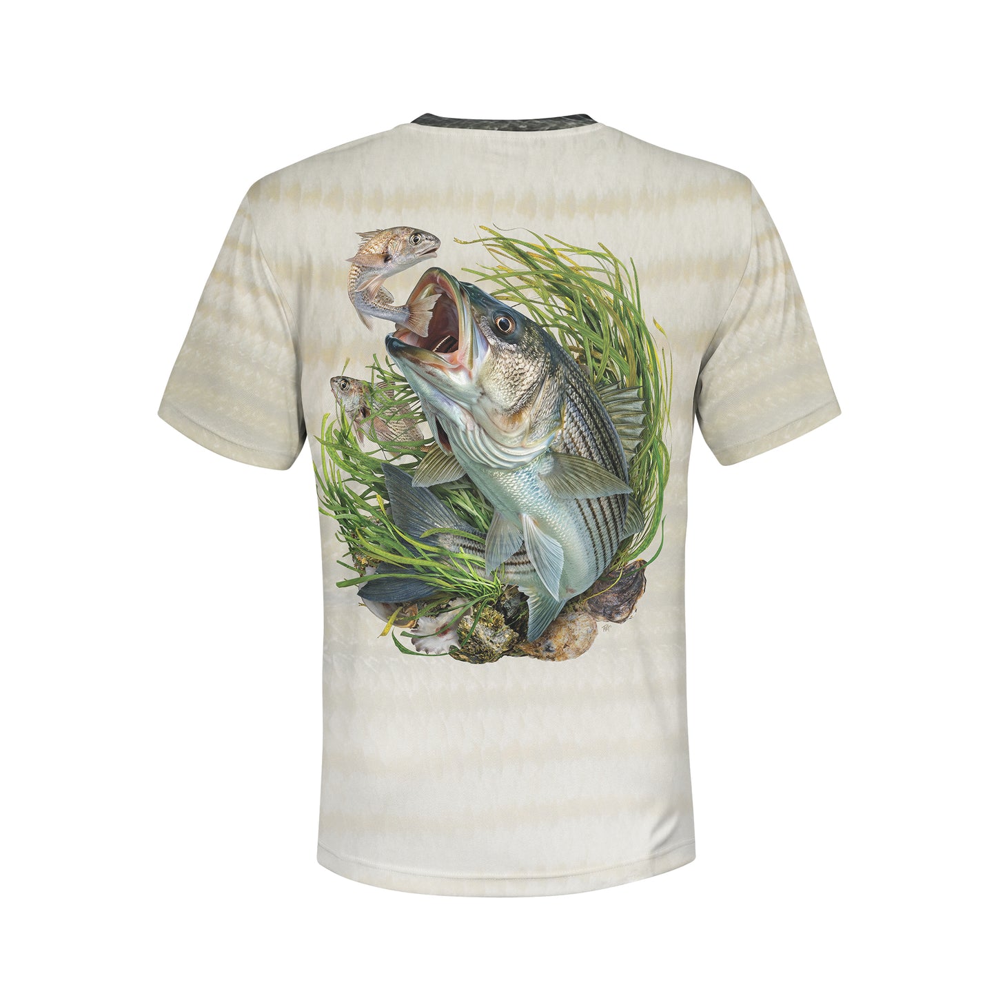 Striped Bass and Croaker  - Unisex Long Sleeve Sun Proof Performance Fishing Top with built in Hoodie and Gaiter (short sleeve option also available)