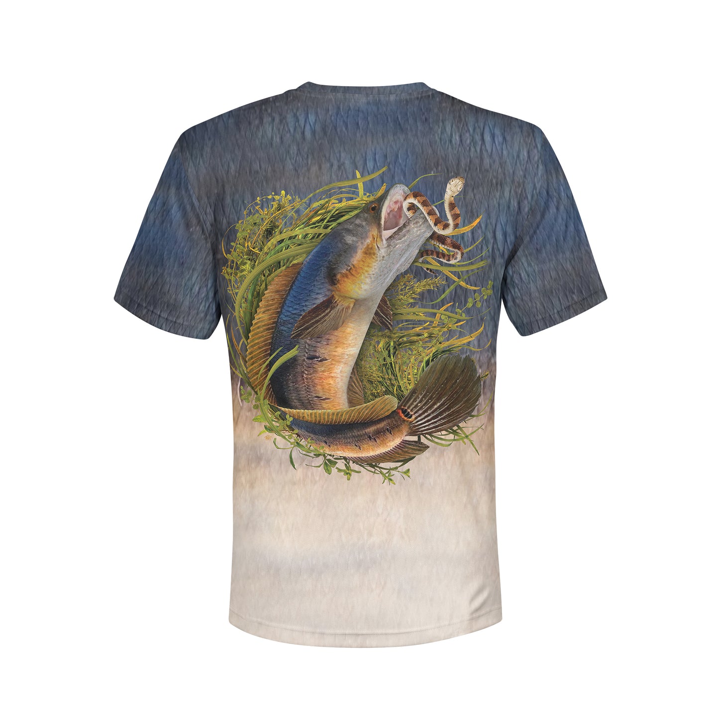 Snakehead and Water Snake - Unisex Long Sleeve Sun Proof Performance Fishing Top with built in Hoodie and Gaiter (short sleeve option also available)