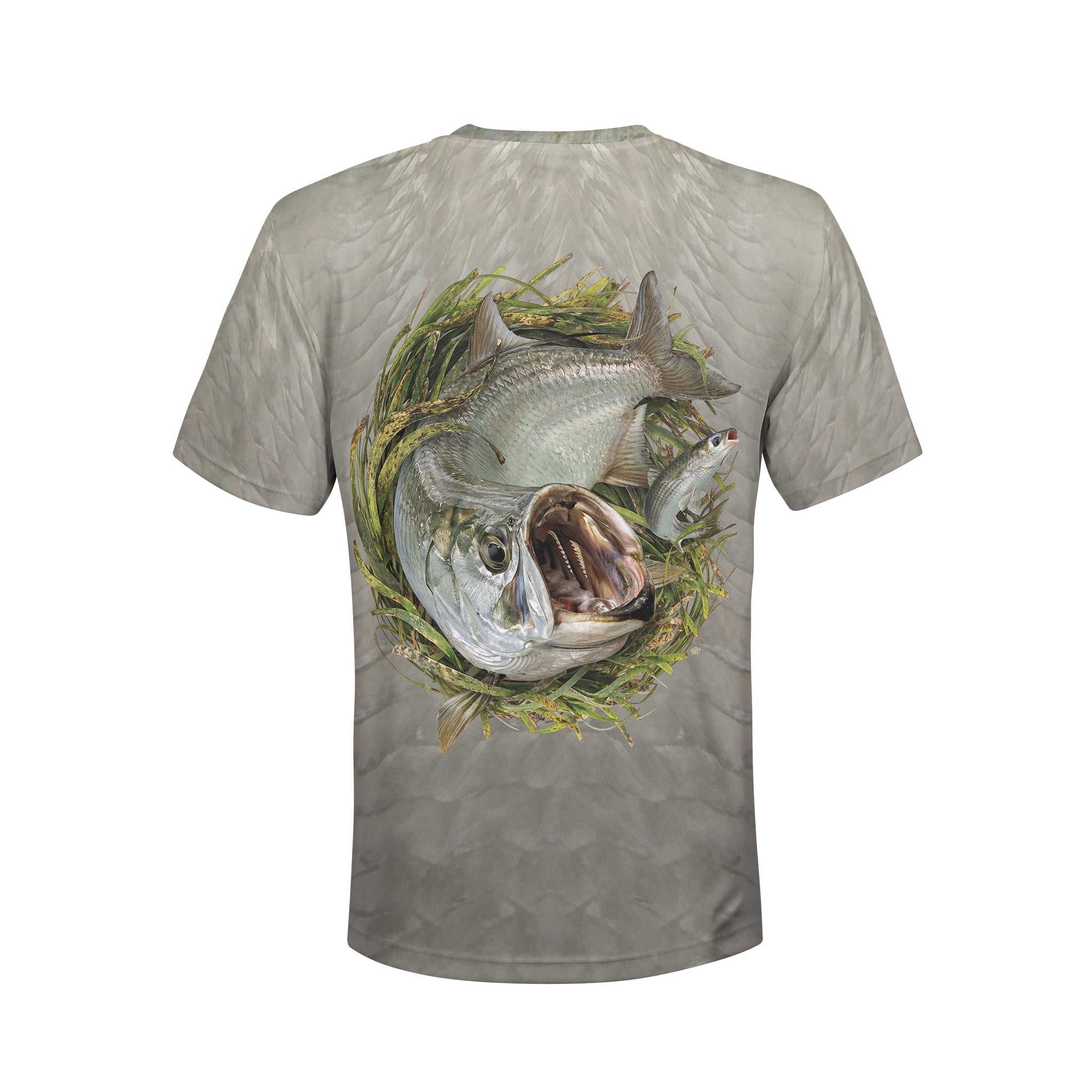 Tarpon and Striped Mullet  - Unisex Long Sleeve Sun Proof Performance Fishing Top with built in Hoodie and Gaiter (short sleeve option also available)