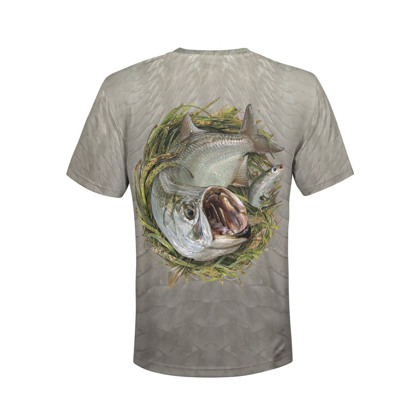 Tarpon and Striped Mullet  - Unisex Long Sleeve Sun Proof Performance Fishing Top with built in Hoodie and Gaiter (short sleeve option also available)
