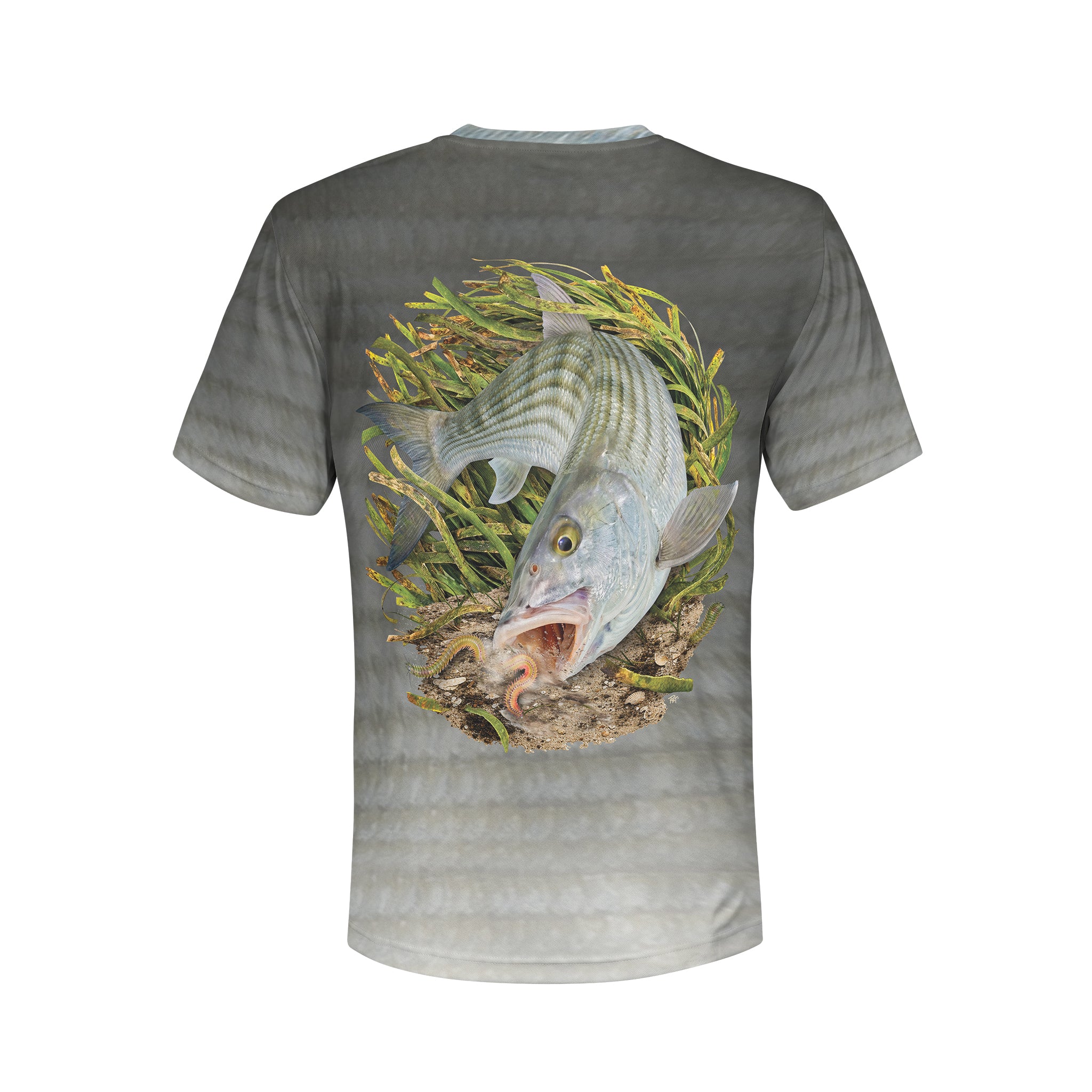 Bonefish and Worm  - Unisex Long Sleeve Sun Proof Performance Fishing Top with built in Hoodie and Gaiter (short sleeve option also available)