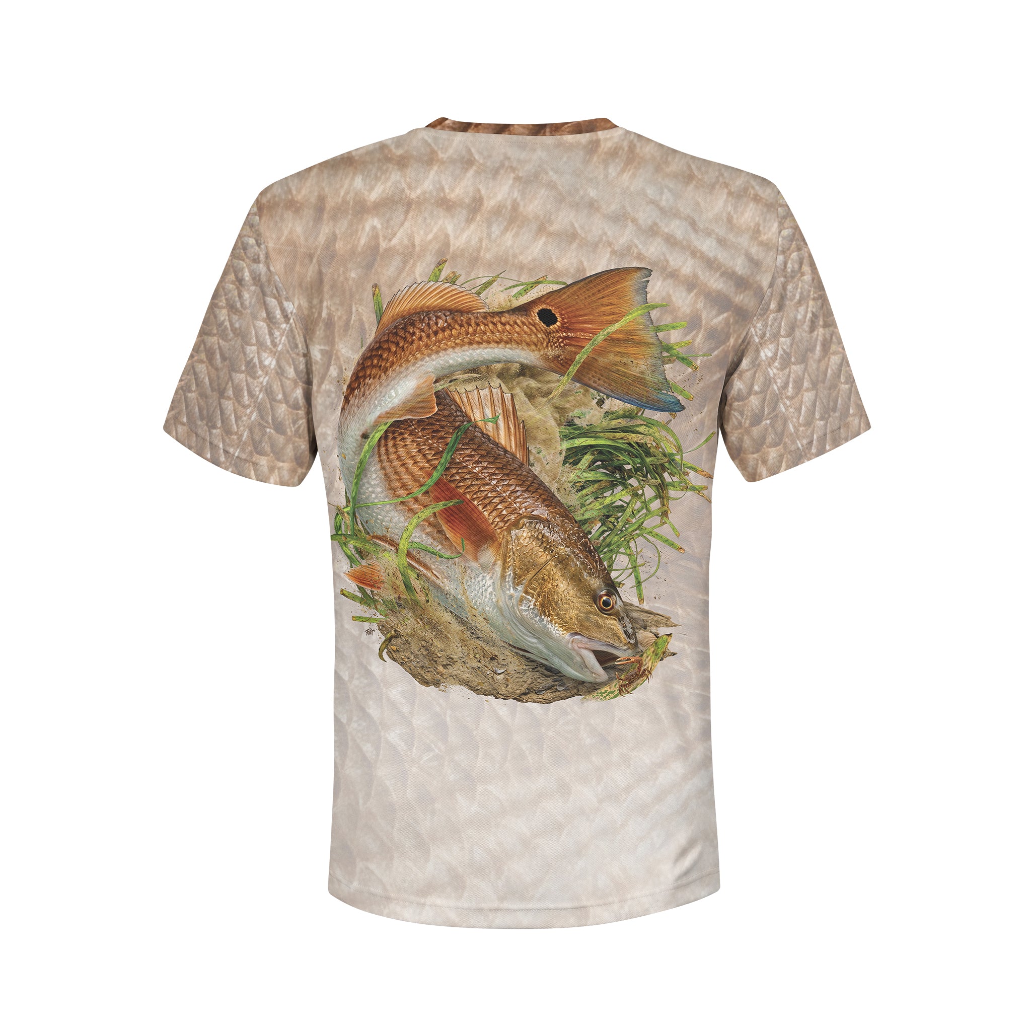Mudding Redfish - Unisex Long Sleeve Sun Proof Performance Fishing Top with built in Hoodie and Gaiter (short sleeve option also available)