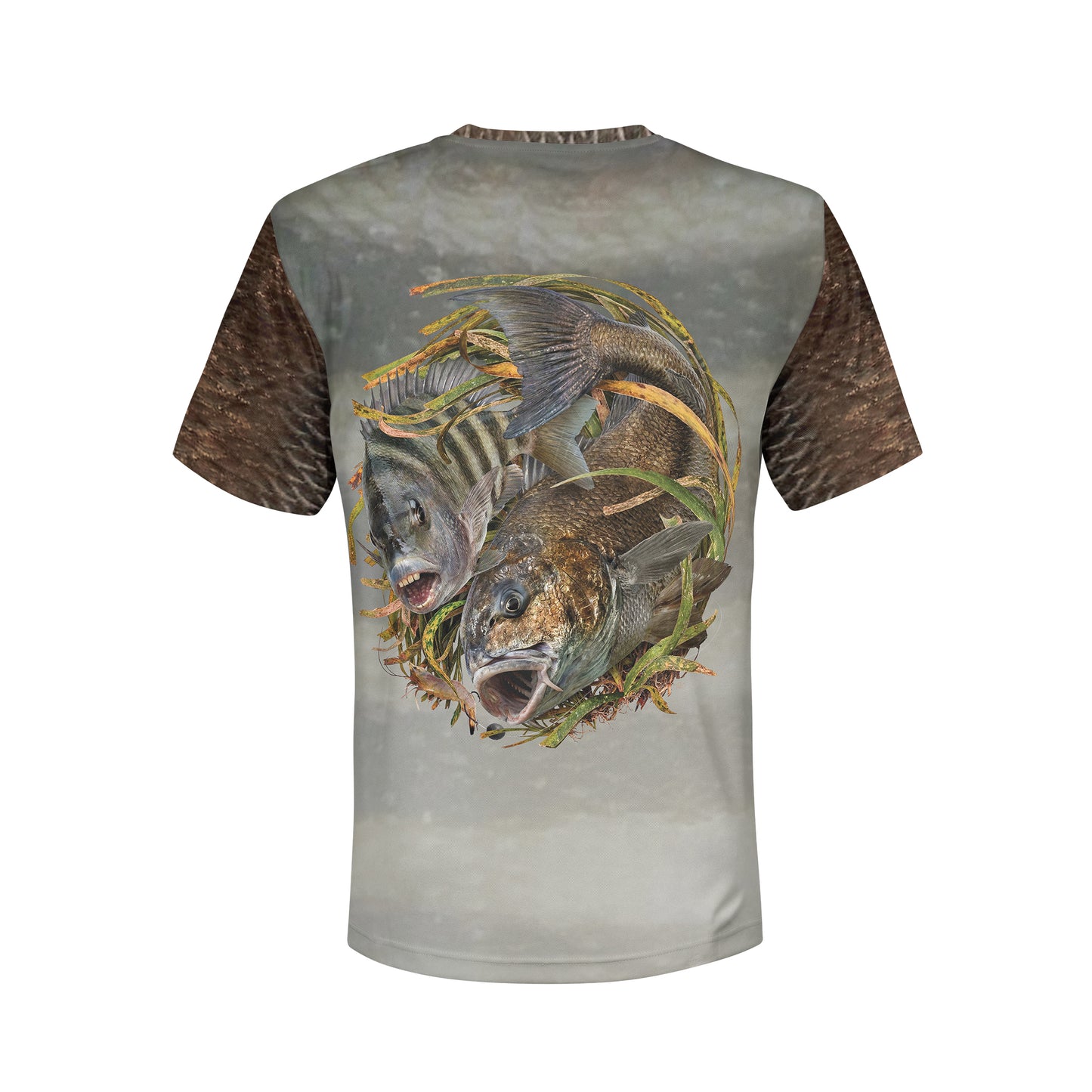 Black Drum and Sheepshead - Unisex Long Sleeve Sun Proof Performance Fishing Top with built in Hoodie and Gaiter (short sleeve option also available)