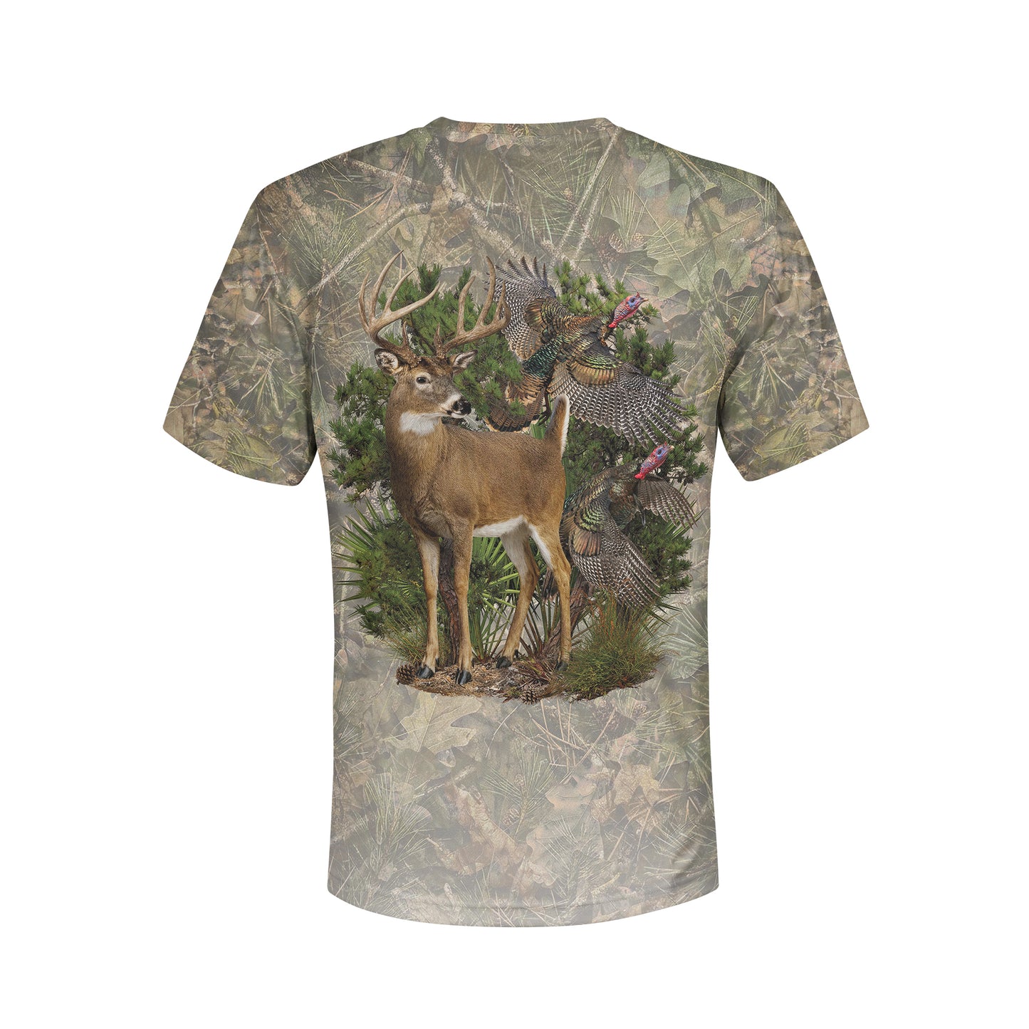 Buck and Turkeys - Unisex Long Sleeve Sun Proof Performance Fishing Top with built in Hoodie (short sleeve option also available)