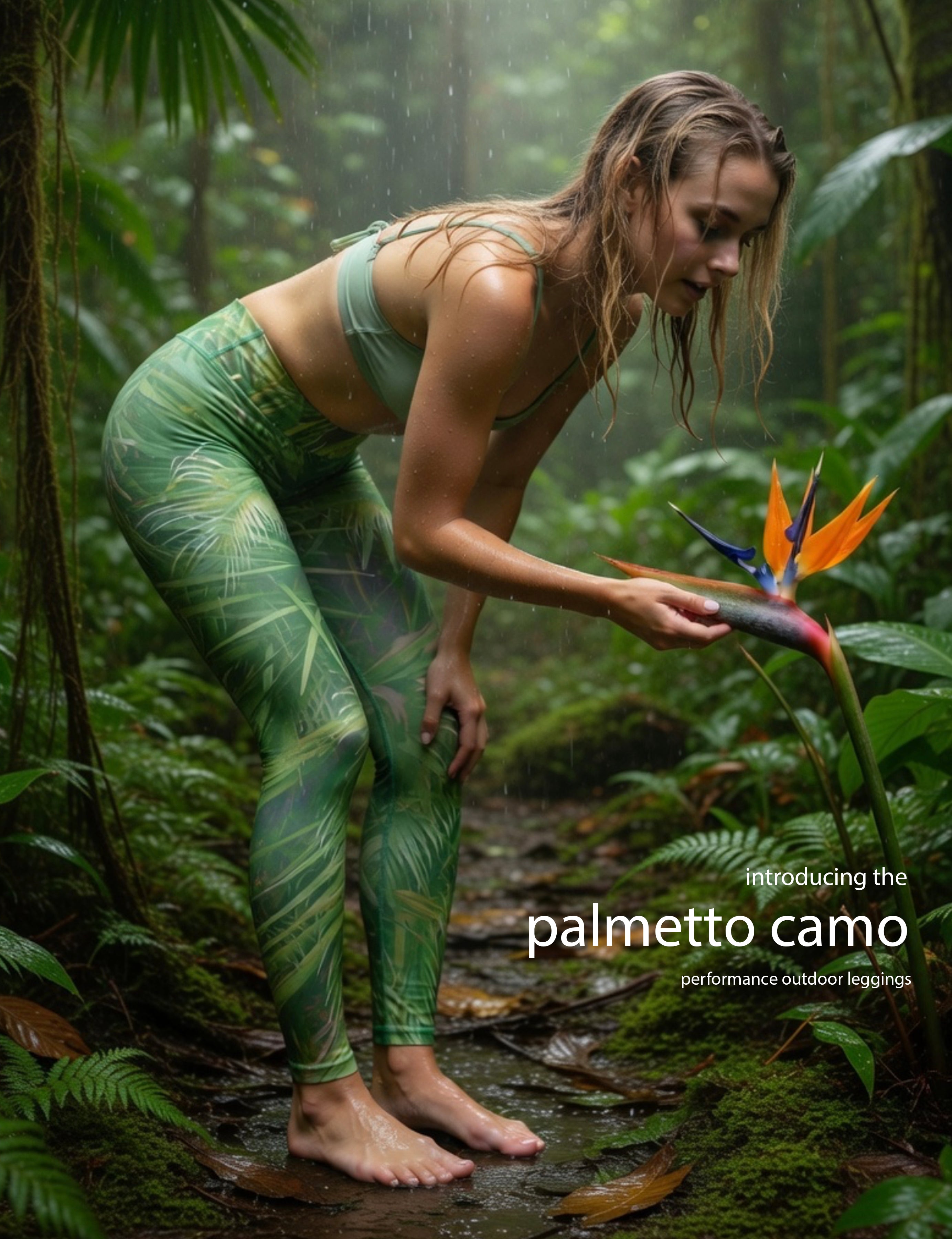 Palmetto Camo - Women's Custom Sport Fishing Leggings featuring Crossfit Design, Double Stitch Seams, Cell/Tool Pocket MADE IN USA.