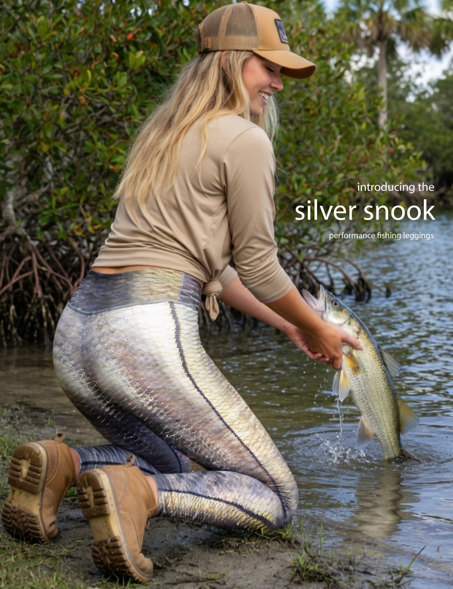 Silver Snook - Women's Custom Sport Fishing Leggings featuring Crossfit Design, Double Stitch Seams, Cell/Tool Pocket MADE IN USA.