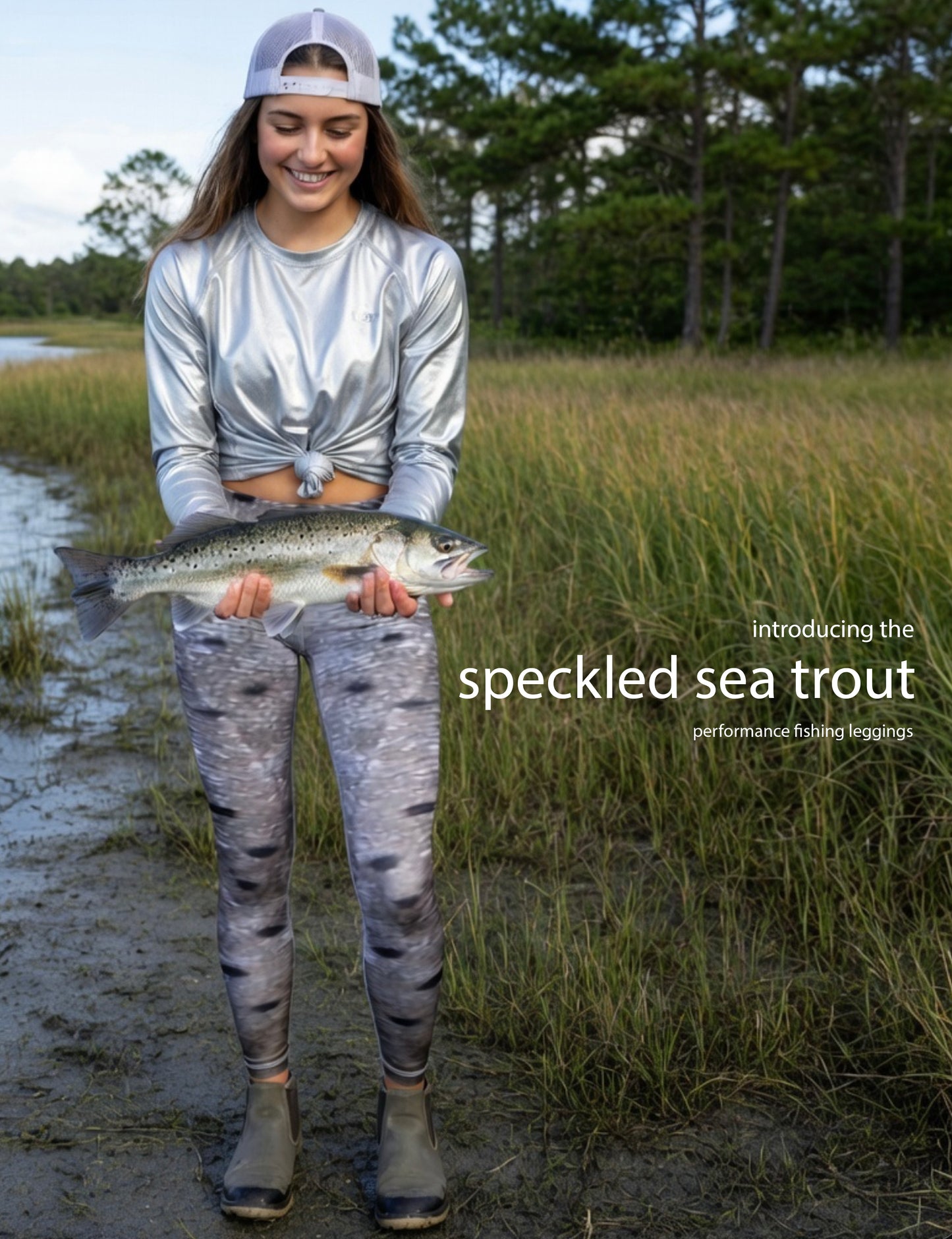 Speckled Sea Trout - Women's Custom Sport Fishing Leggings featuring Crossfit Design, Double Stitch Seams, Cell/Tool Pocket MADE IN USA.