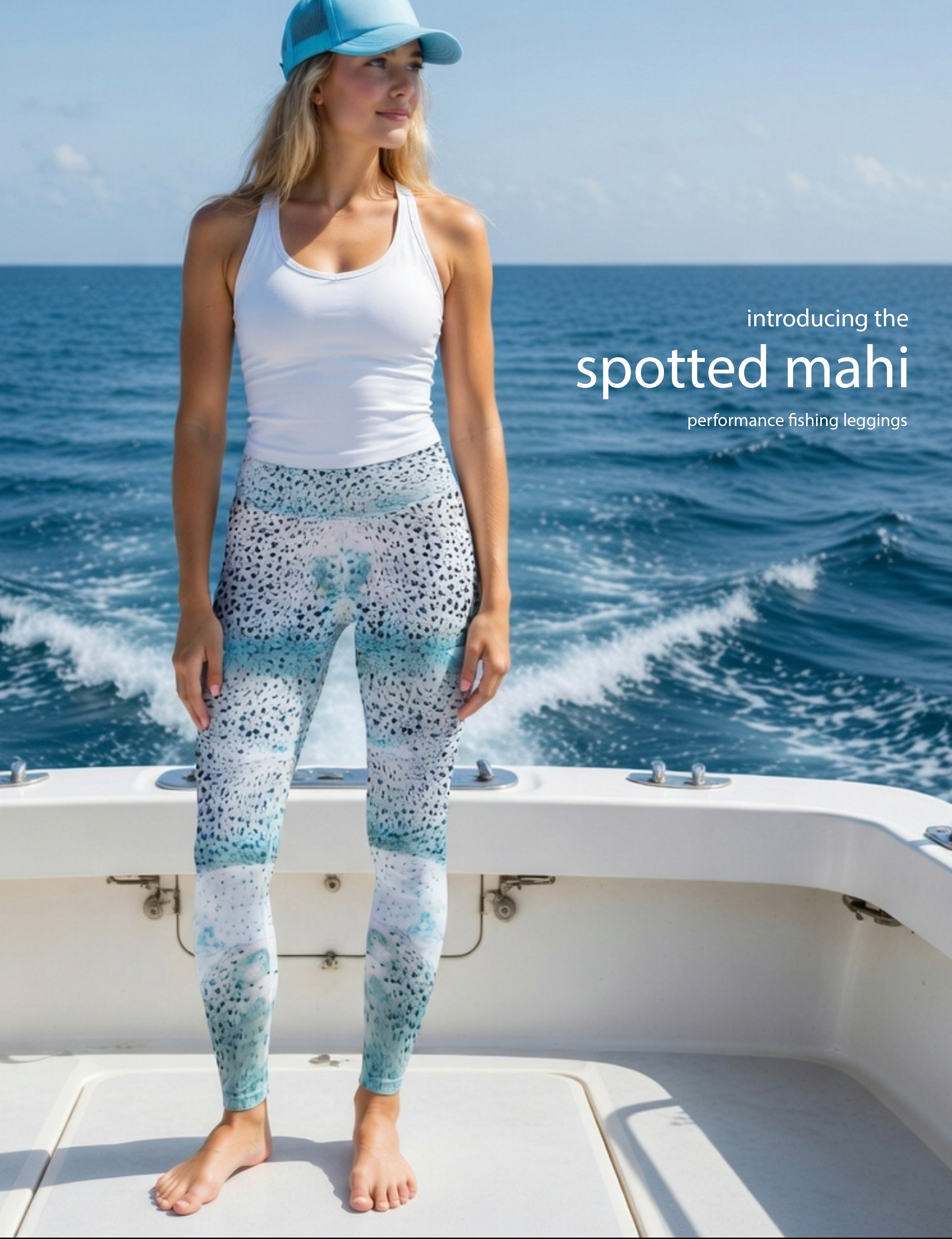 Spotted Mahi - Women's Custom Sport Fishing Leggings featuring Crossfit Design, Double Stitch Seams, Cell/Tool Pocket MADE IN USA.
