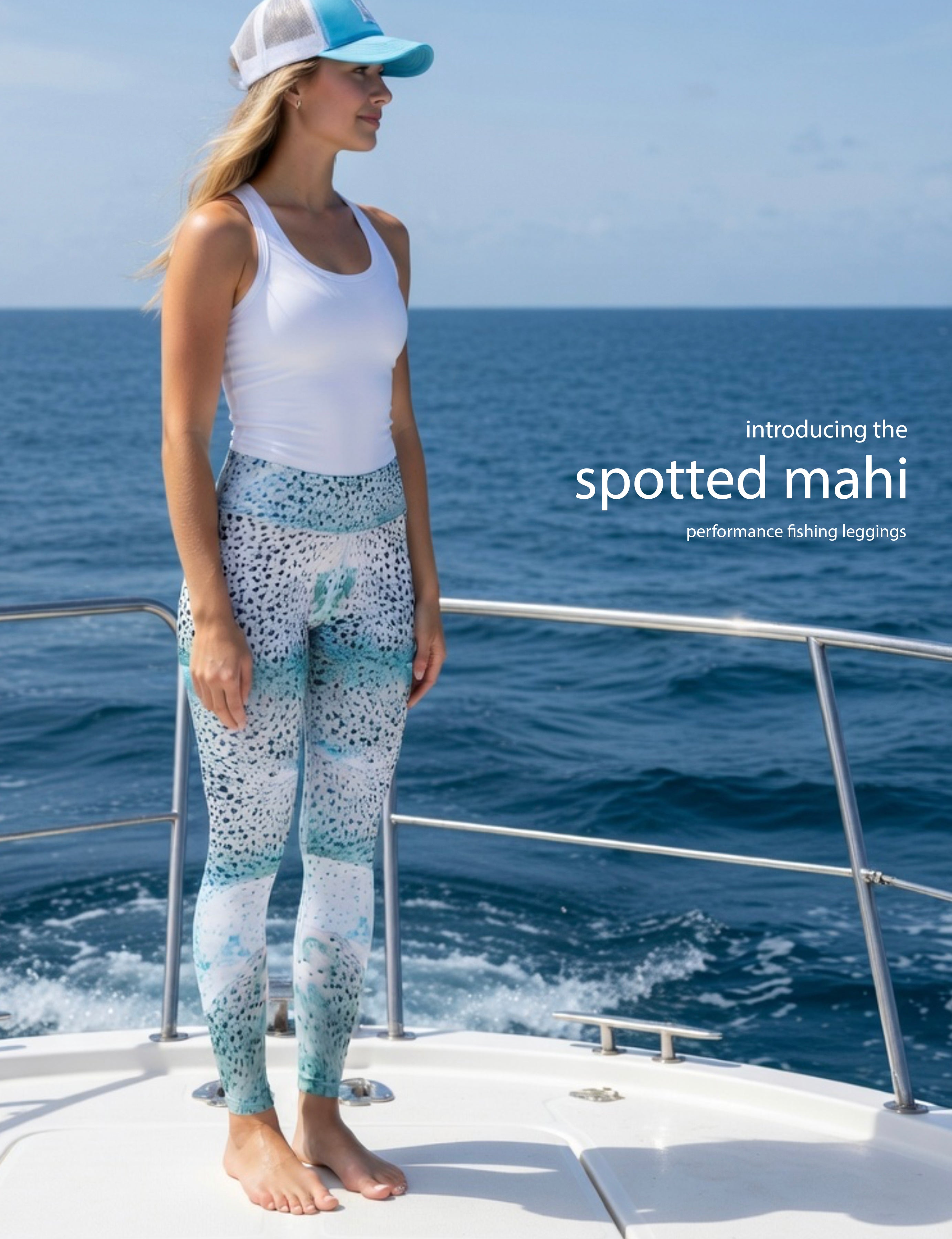 Spotted Mahi - Women's Custom Sport Fishing Leggings featuring Crossfit Design, Double Stitch Seams, Cell/Tool Pocket MADE IN USA.