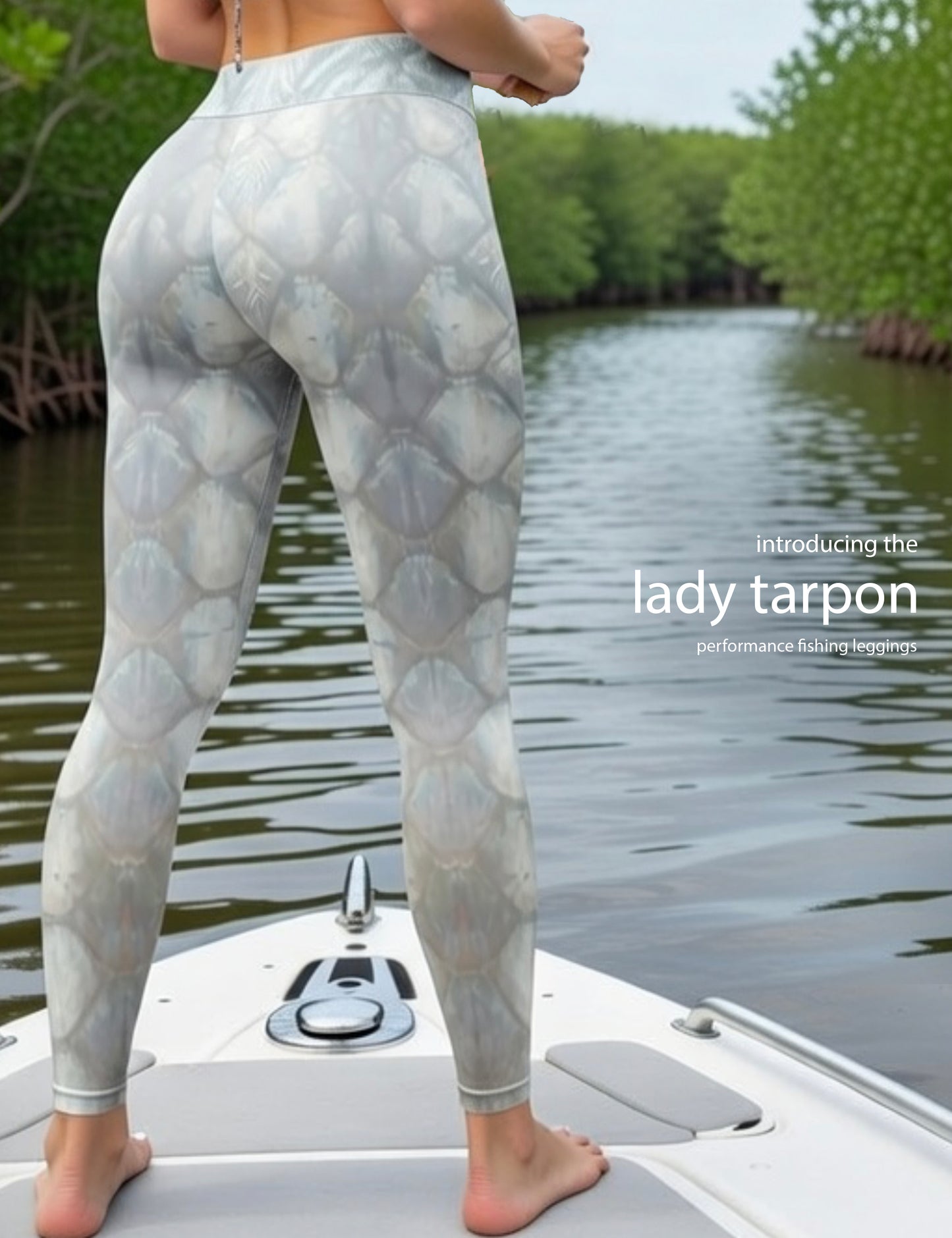 Lady Tarpon - Women's Custom Sport Fishing Leggings featuring Crossfit Design, Double Stitch Seams, Cell/Tool Pocket MADE IN USA.