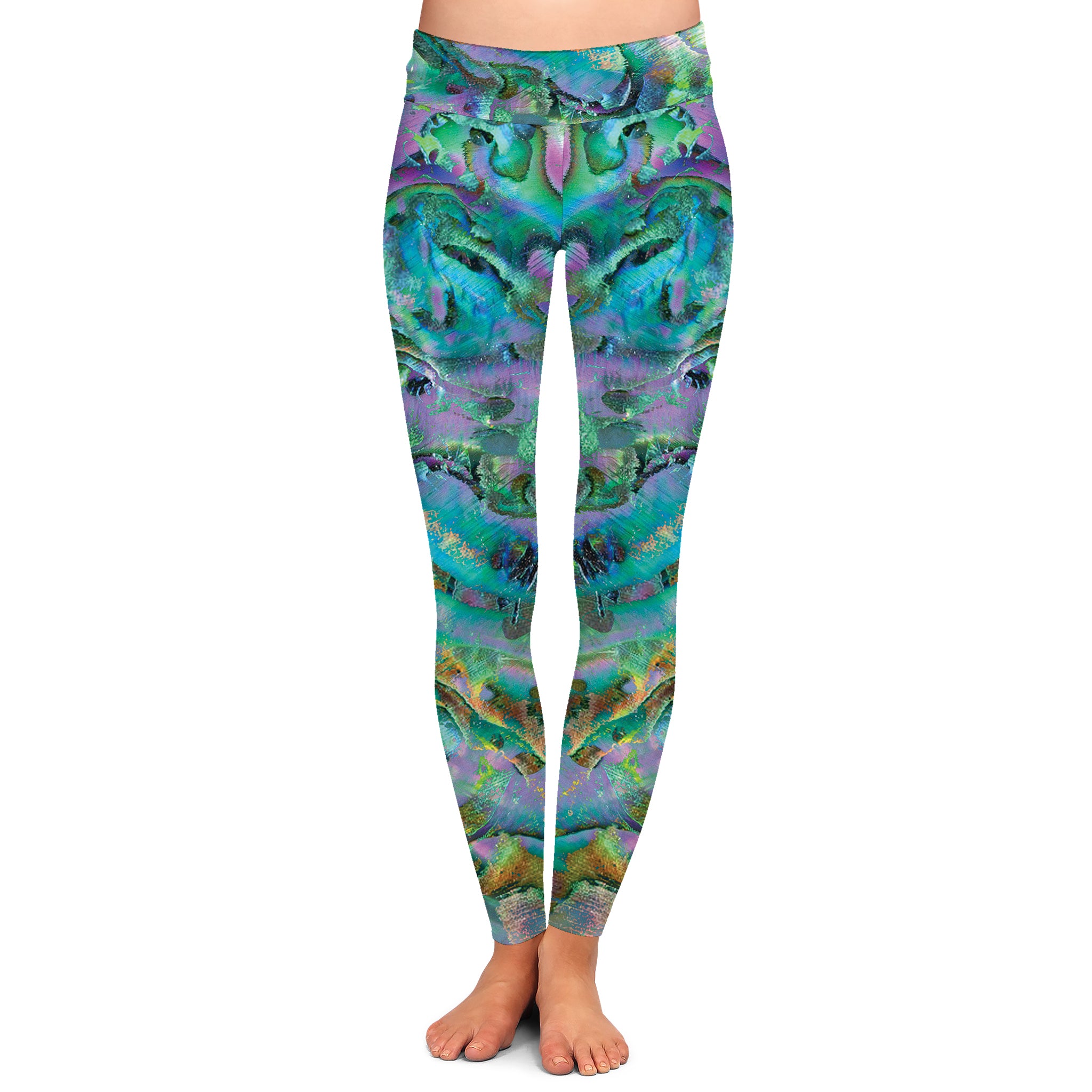 Electric Abalone  - Women's Custom Sport Fishing Leggings featuring Crossfit Design, Double Stitch Seams, Cell/Tool Pocket MADE IN USA.