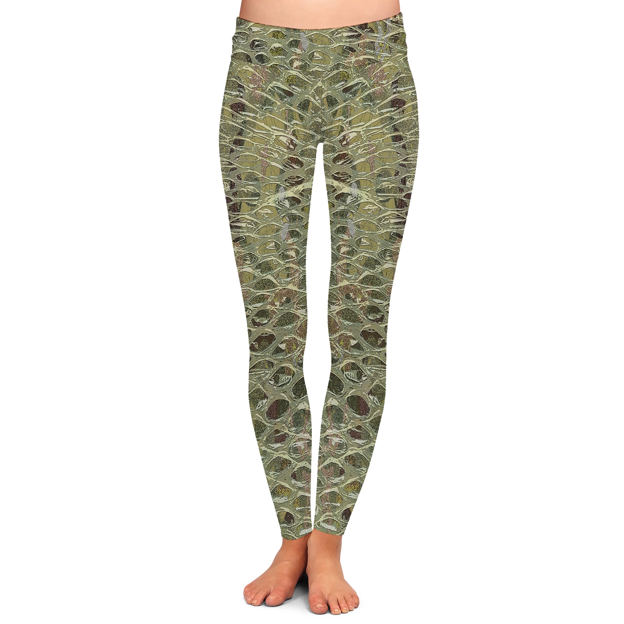 Honeycomb Camo - Women's Custom Sport Fishing Leggings featuring Crossfit Design, Double Stitch Seams, Cell/Tool Pocket MADE IN USA.