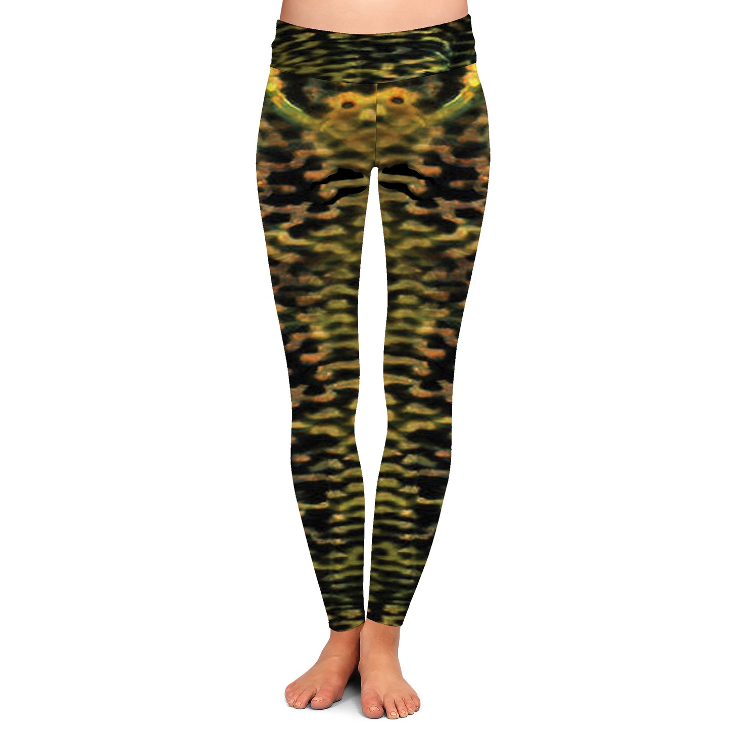 Jaguar Cichlid - Women's Custom Sport Fishing Leggings featuring Crossfit Design, Double Stitch Seams, Cell/Tool Pocket MADE IN USA.