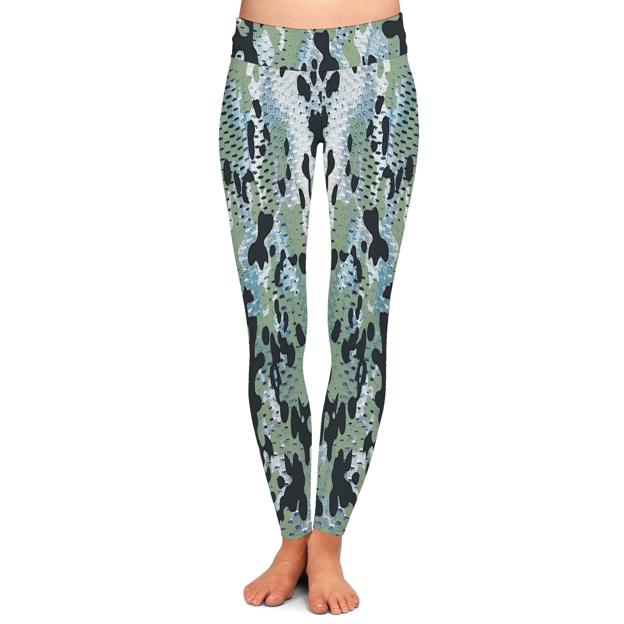 Marine Camo - Women's Custom Sport Fishing Leggings featuring Crossfit Design, Double Stitch Seams, Cell/Tool Pocket MADE IN USA.