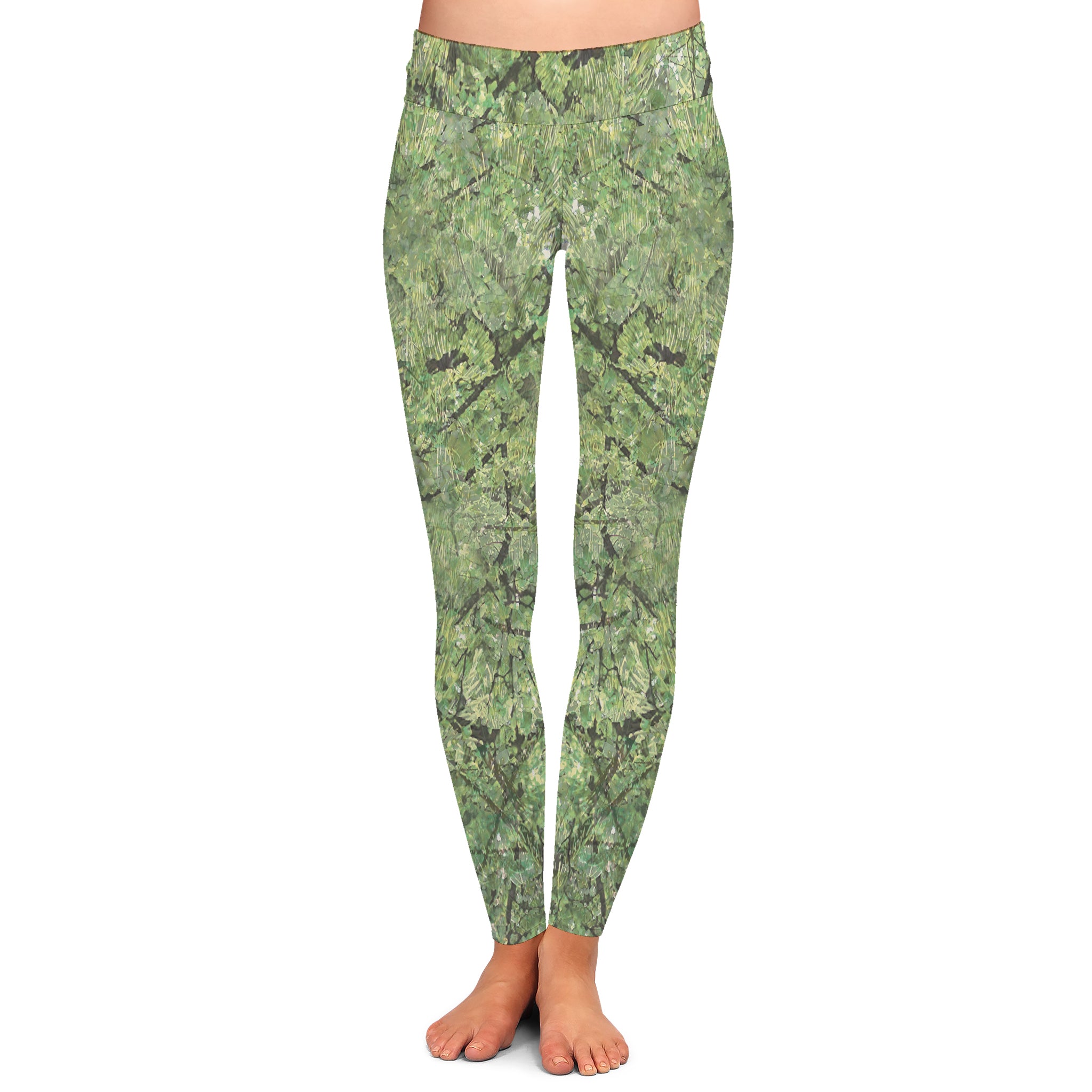 Green Pine - Women's Custom Sport Fishing Leggings featuring Crossfit Design, Double Stitch Seams, Cell/Tool Pocket MADE IN USA.