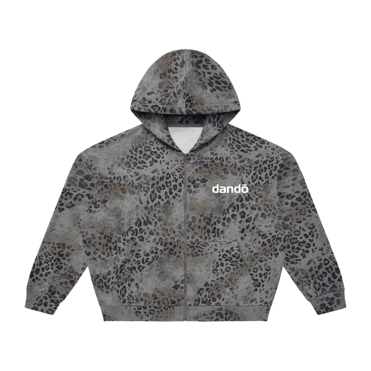 Dandō Vintage Wash Gray Leopard Full Zip Hoodie