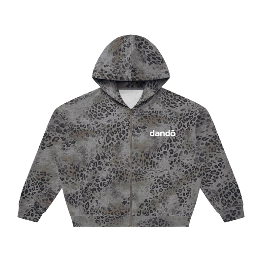 Dandō Vintage Wash Gray Leopard Full Zip Hoodie